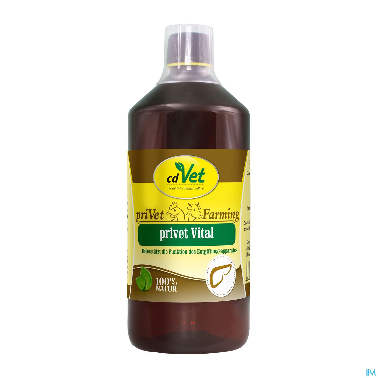 Flasche mit Nahrungsergänzungsmittel „privet Vital“ von cdVet, 100% natürlich, zur Unterstützung der Funktion des Entgiftungssystems.