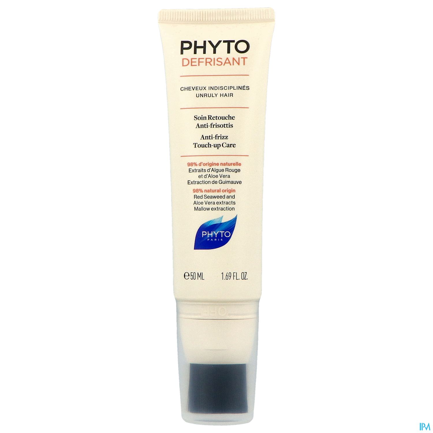 Verpackung eines Haarpflegeprodukts mit der Aufschrift "Phyto Defrisant" für ungezogenes Haar, 50 ml.