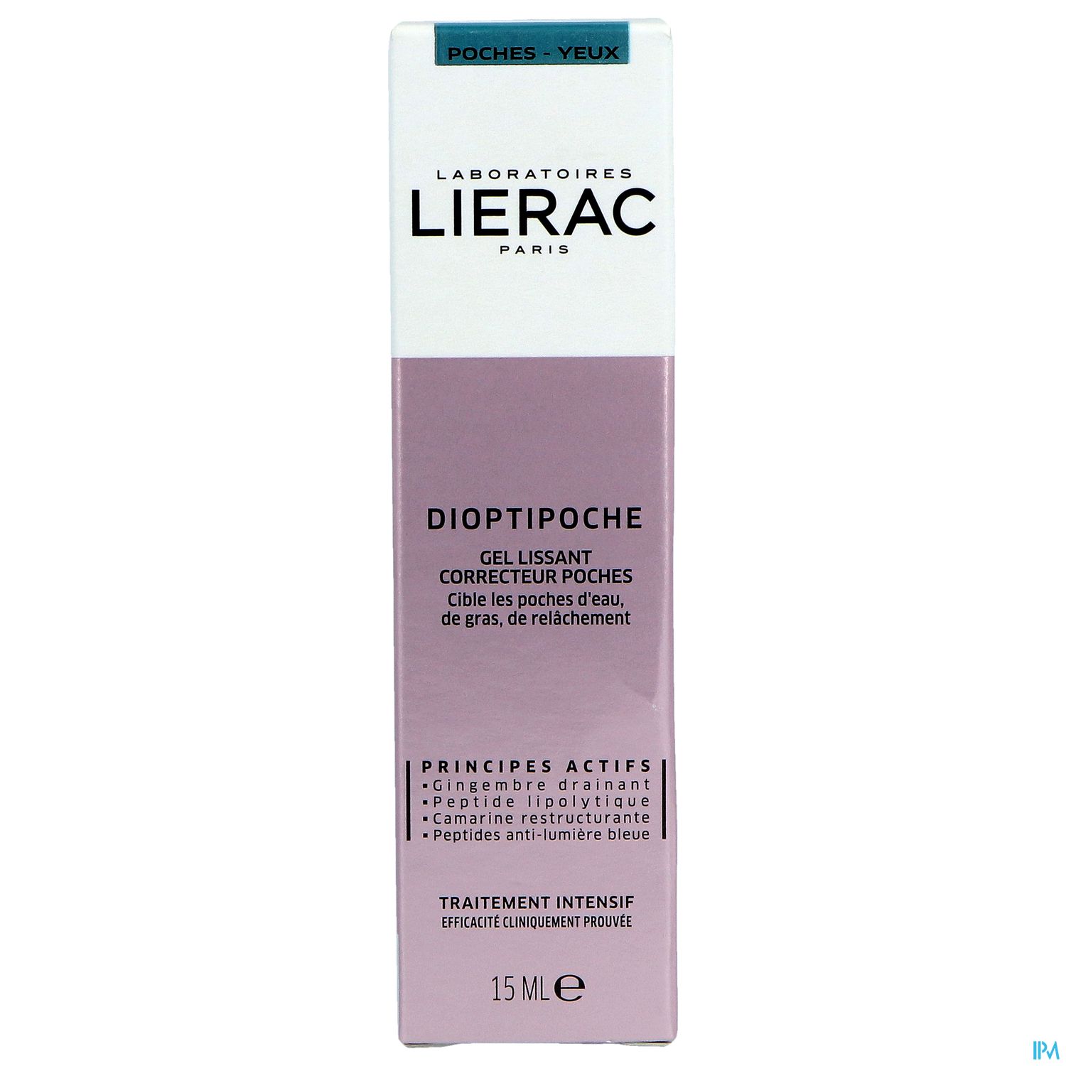Verpackung des Produkts "Dioptipoche" von Laboratoires Lierac, eine Augenpflege gegen Schwellungen und Erschlaffung mit aktiven Inhaltsstoffen.