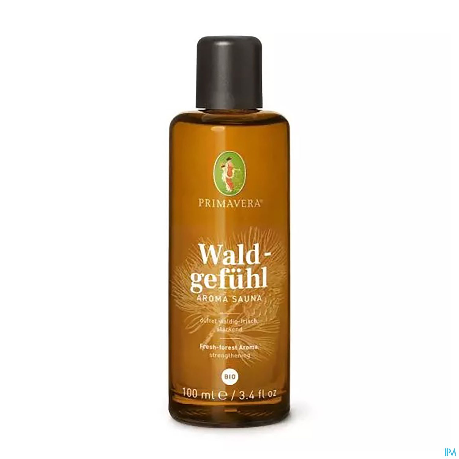 Flasche mit dem Produkt "Waldgefühl Aroma Sauna" von Primavera, 100 ml, bio.