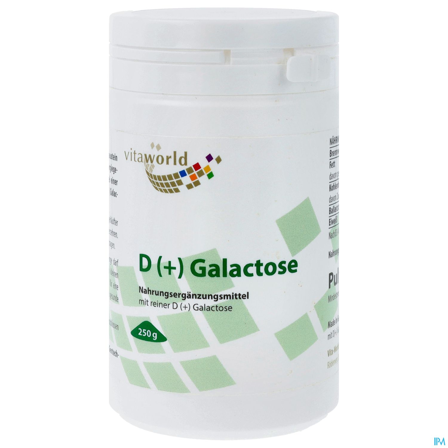Dose mit D (+) Galactose, einem Nahrungsergänzungsmittel, 250 g.