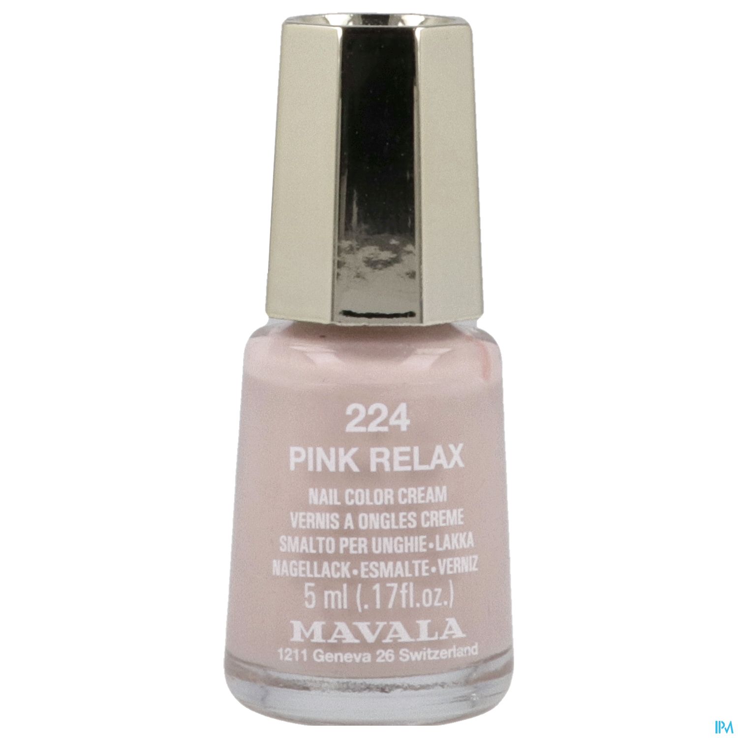 Flasche mit Nagellack der Marke Mavala in der Farbe "Pink Relax" (Nr. 224), 5 ml.