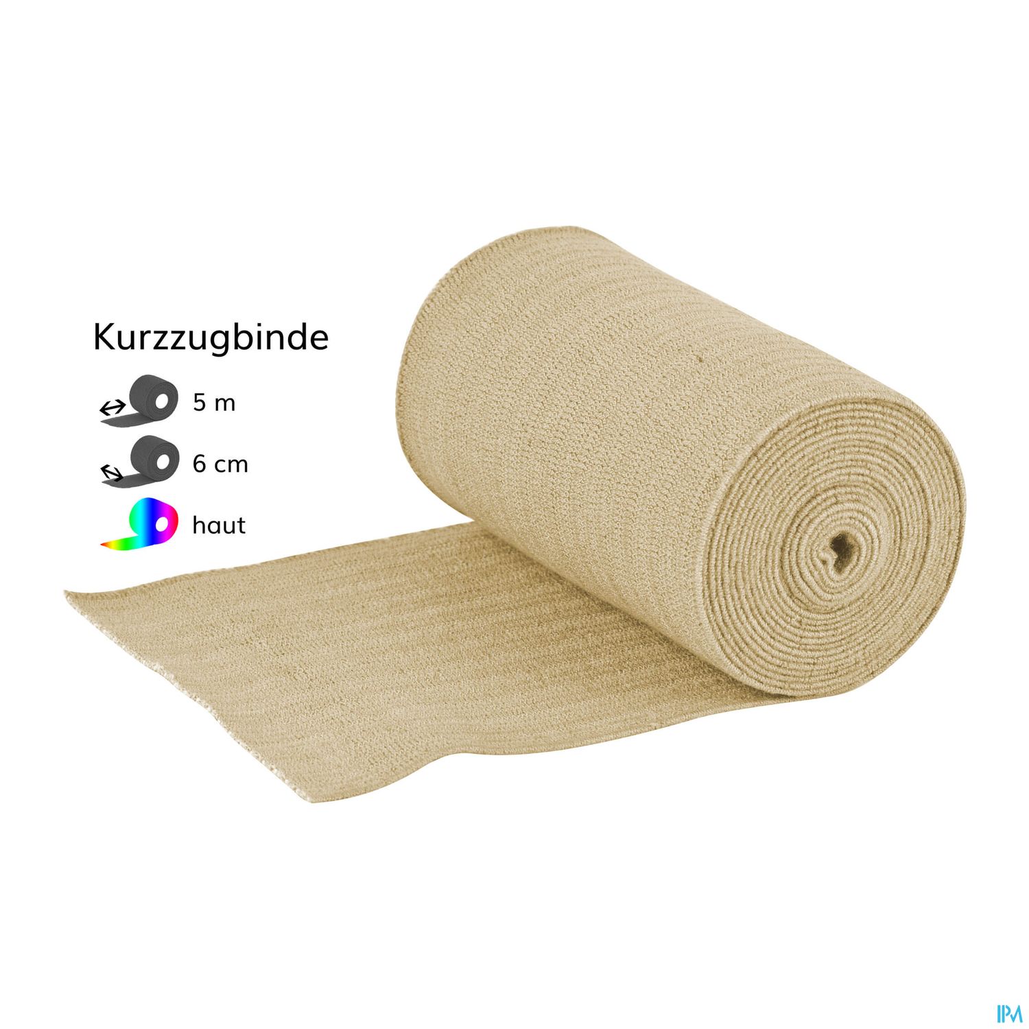 Rollbare Kurzzugbinde in Hautfarbe, 5 m lang und 6 cm breit.