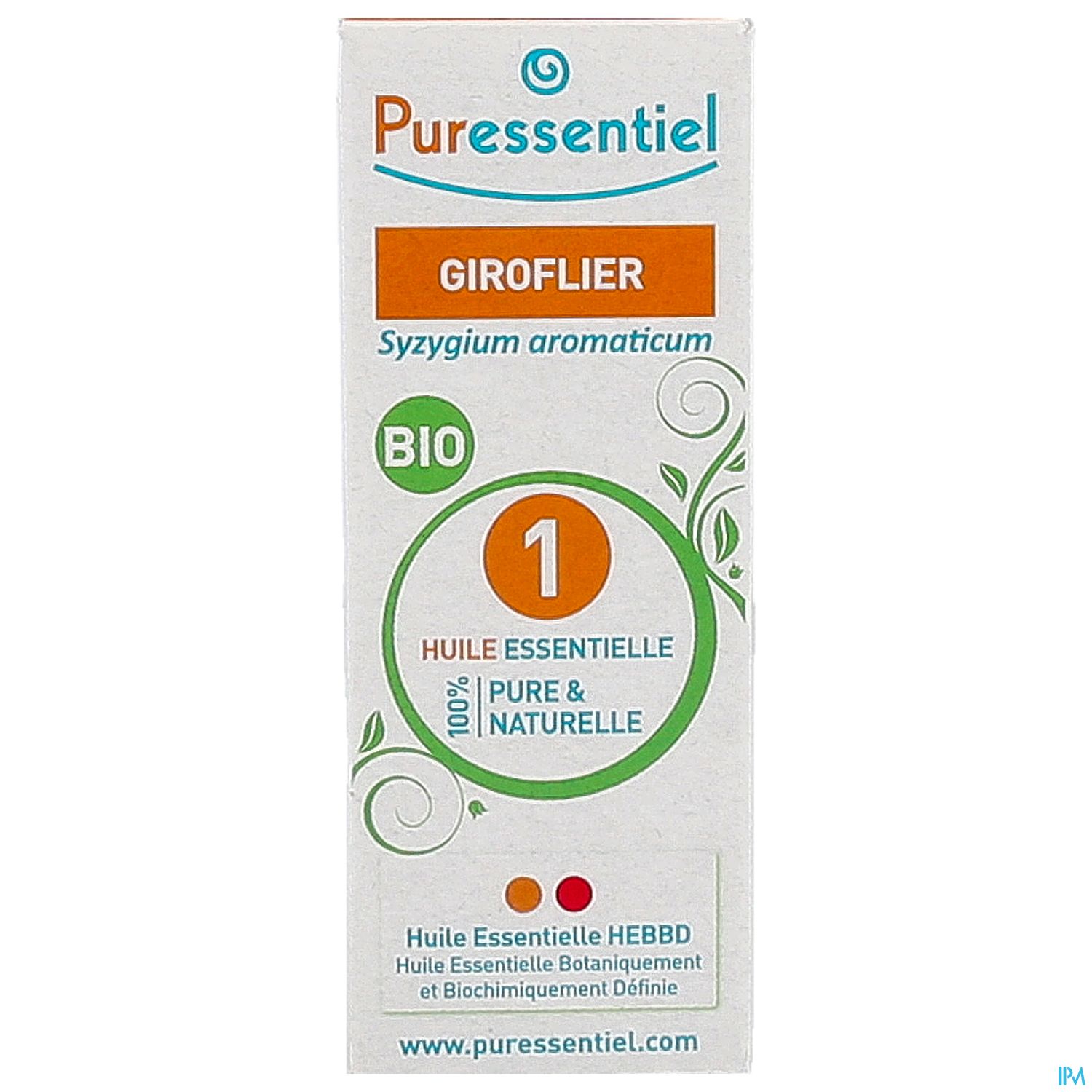 Produktverpackung für ätherisches Öl aus Gewürznelken, Bio-Qualität, mit Angaben zu Inhalt und Herkunft.