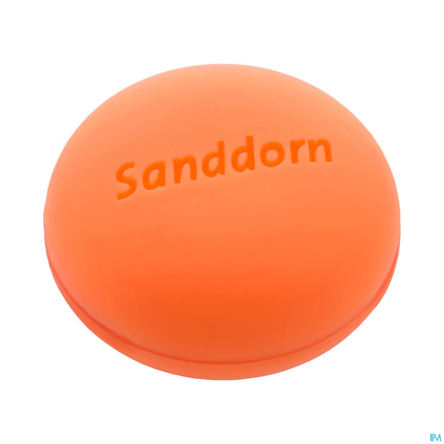 Eine orangefarbene Kapsel mit der eingravierten Aufschrift „Sanddorn“.