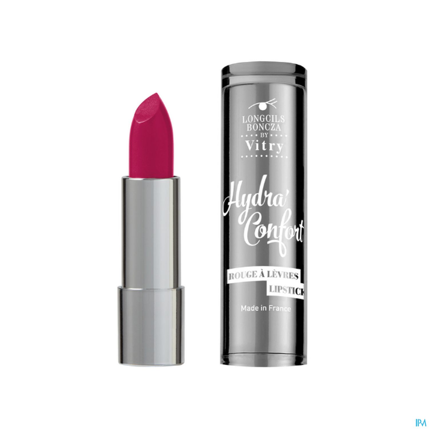 Rosa Lippenstift in silberner Hülse mit Etikett "Hydra' Confort" von Vitry.