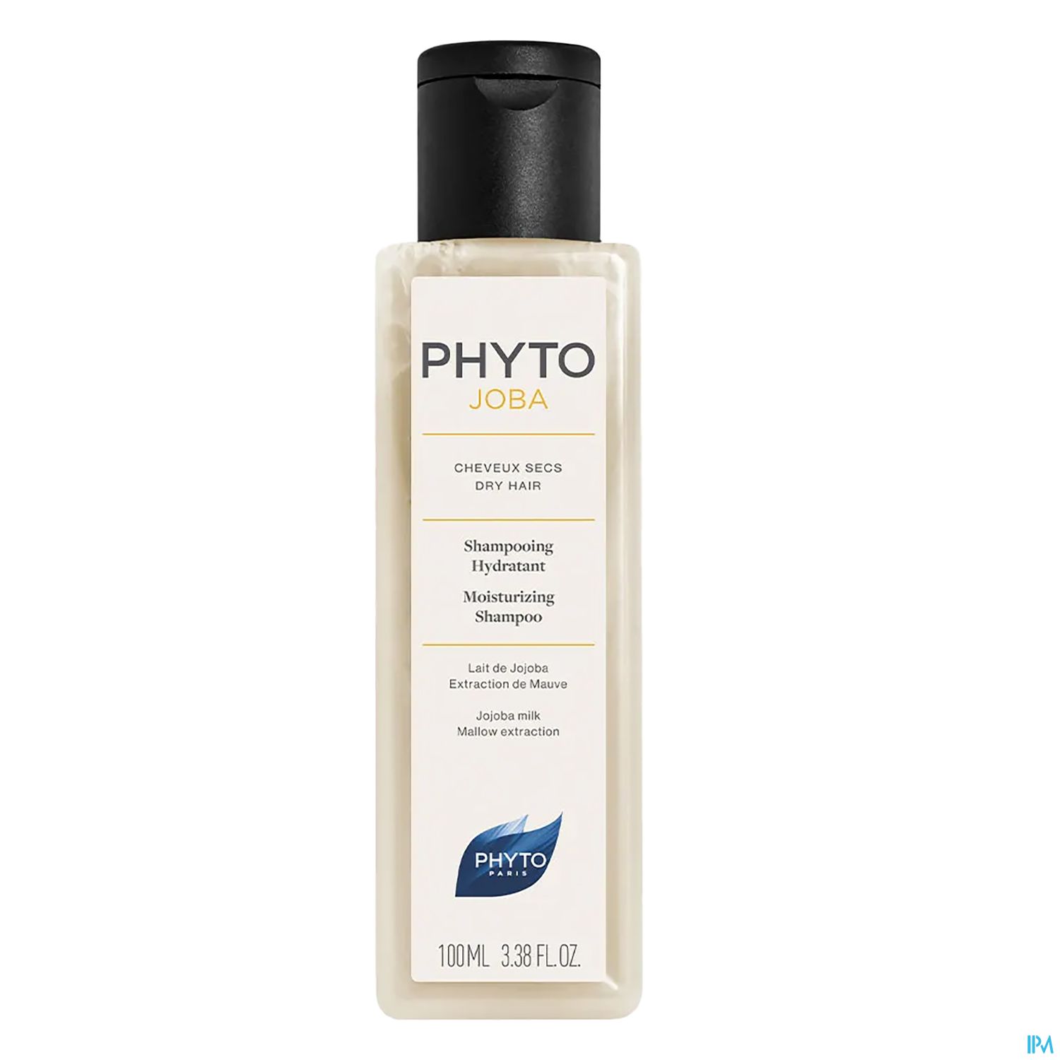 Flasche mit Phyto Joba feuchtigkeitsspendendem Shampoo für trockenes Haar, 100 ml.
