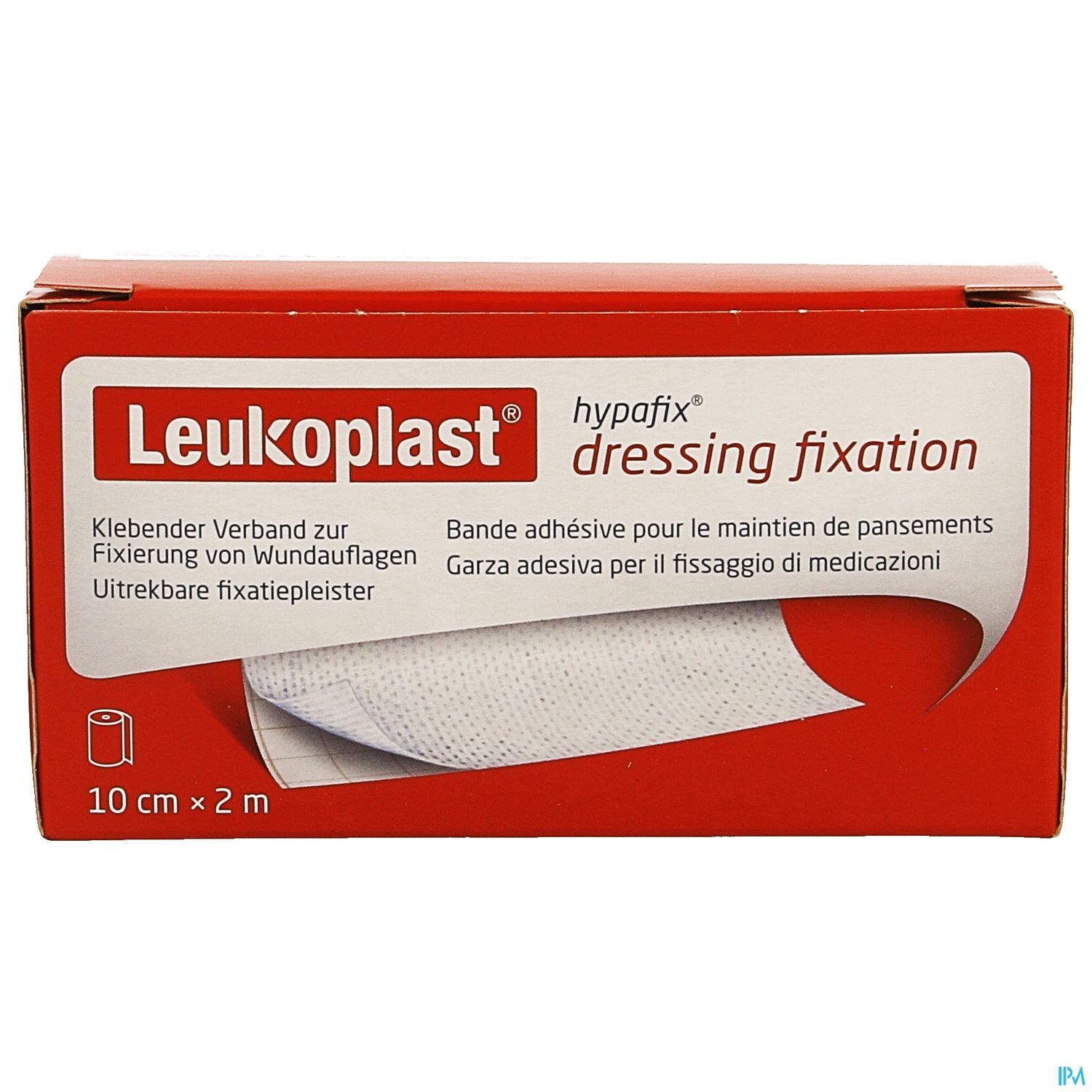 Rot verpackter Leukoplast hypafix Klebeband zum Fixieren von Wundauflagen, 10 cm x 2 m.