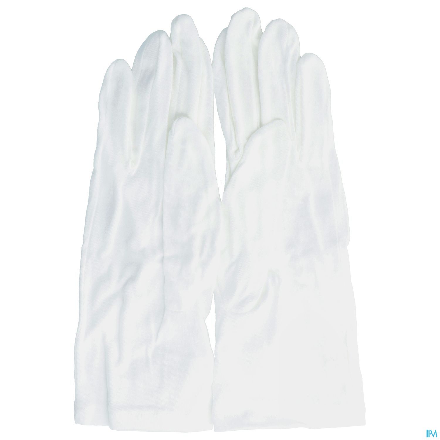 Zwei weiße Handschuhe nebeneinander.