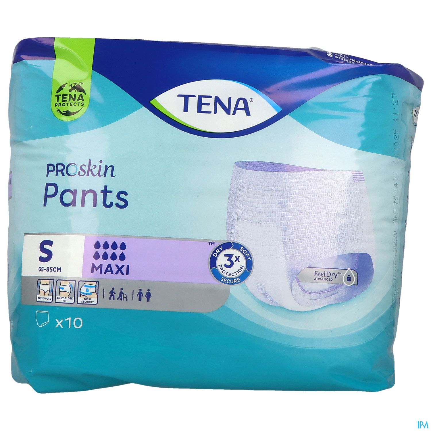 Packung mit TENA Proskin Pants, Größe S, Maxi, für Inkontinenzschutz, enthält 10 Stück.