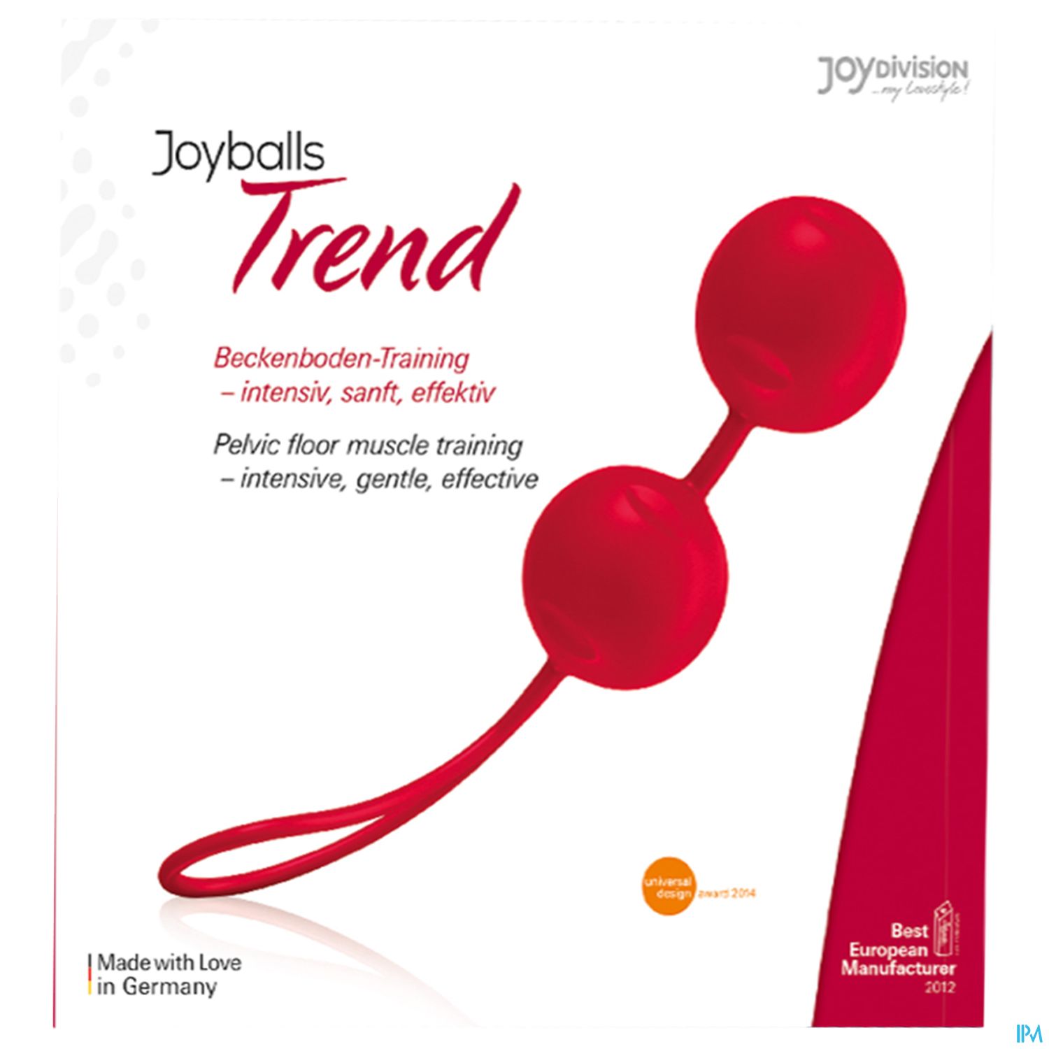 Rote Beckenboden-Training Balls mit dem Text "Joyballs Trend - Beckenboden-Training - intensiv, sanft, effektiv".