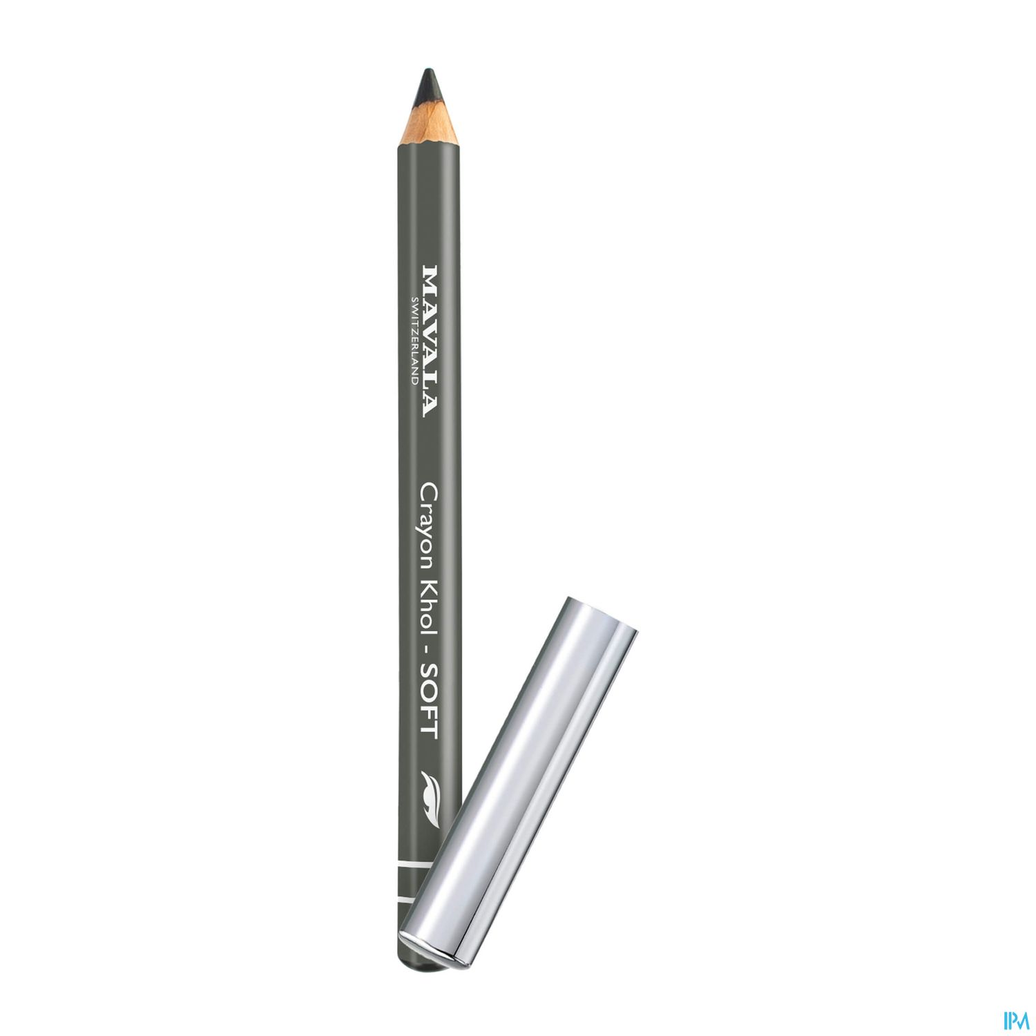 Grauer Kosmetikstift mit Kappe, beschriftet mit "MAVALA Crayon Khôl - SOFT".