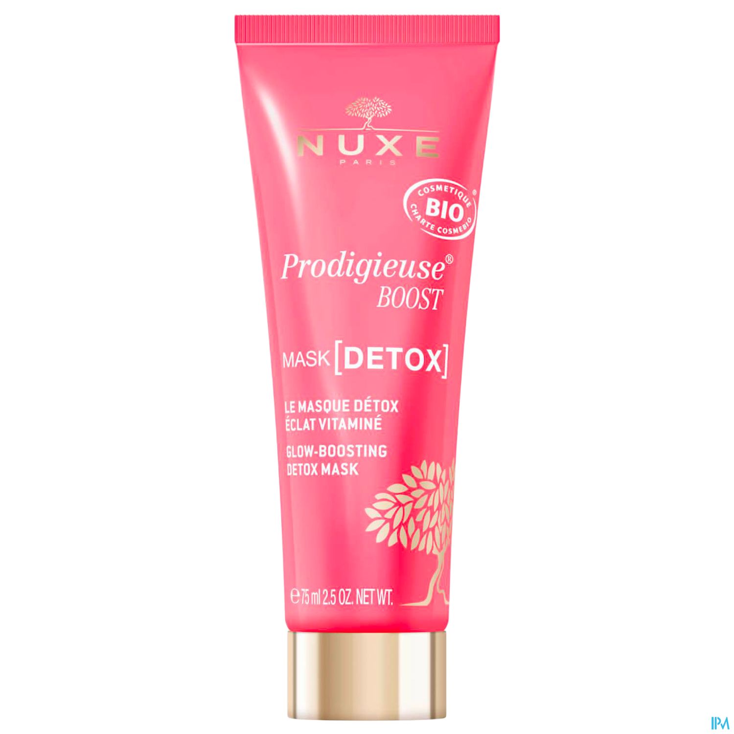 Tube einer Gesichtsmaske von NUXE in pinker Verpackung mit dem Text "Prodigieuse BOOST MASK[DETOX]".