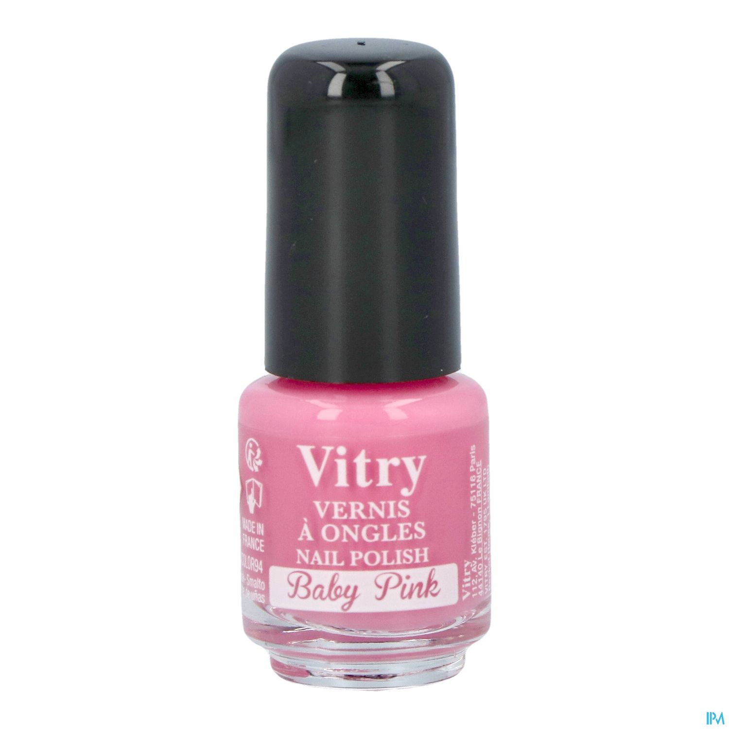 Flasche mit rosa Nagellack von Vitry, Beschriftung "Vernis à Ongles Nail Polish Baby Pink".