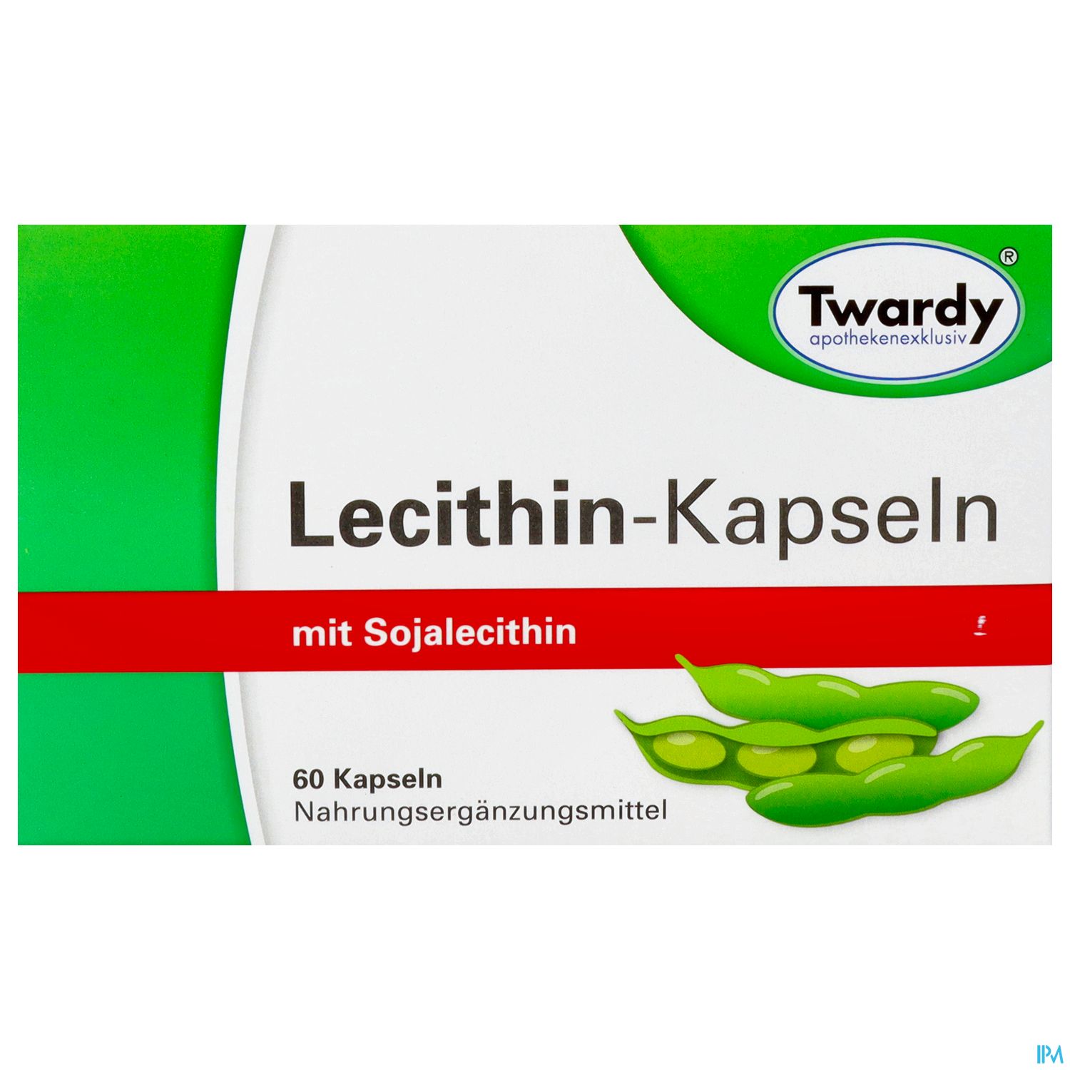 Packungsbild der Lecithin-Kapseln mit Sojalecithin von Twardy, 60 Kapseln, Nahrungsmittelergänzung.