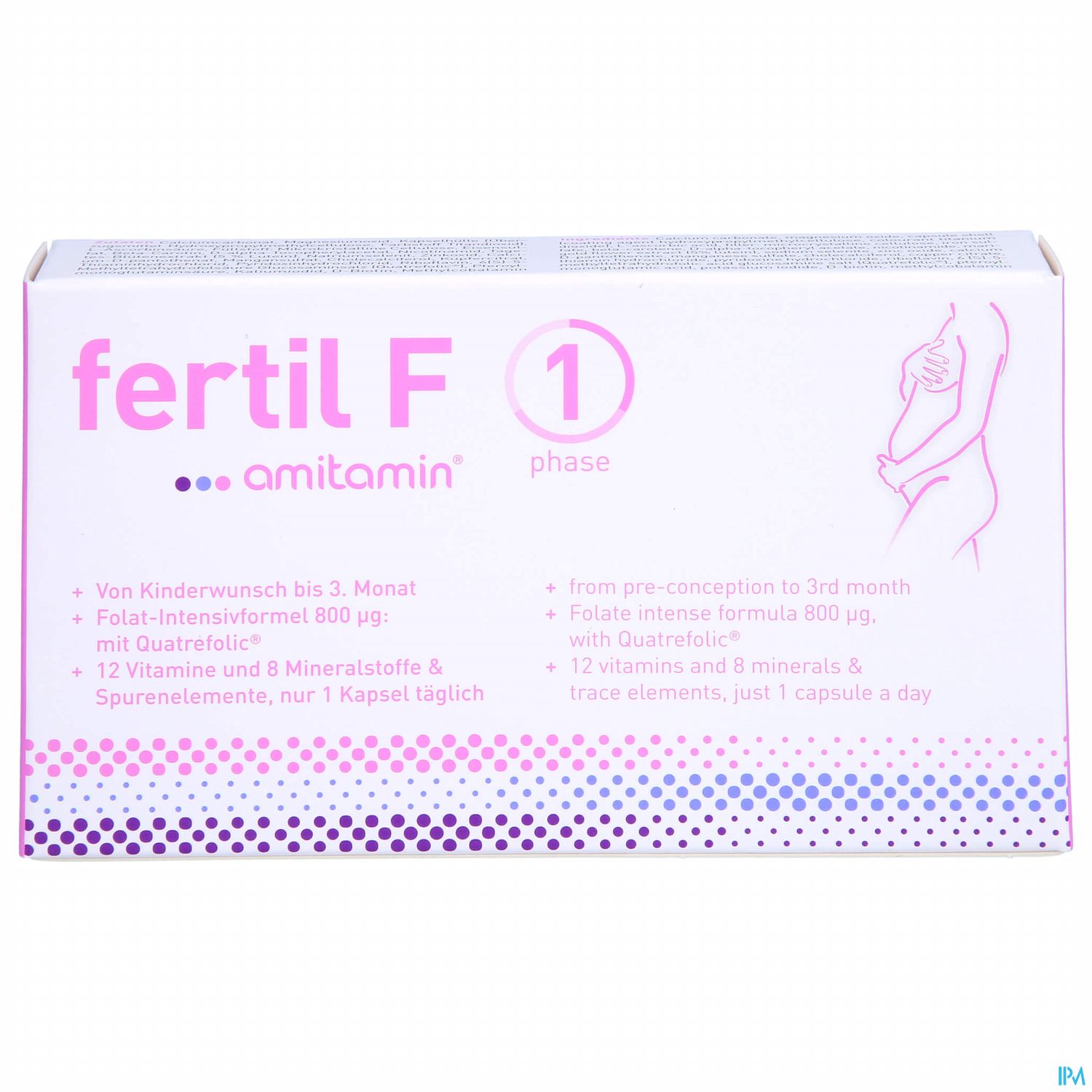 Produktverpackung von "fertil F" mit Informationen zur Anwendung und Inhaltsstoffen.