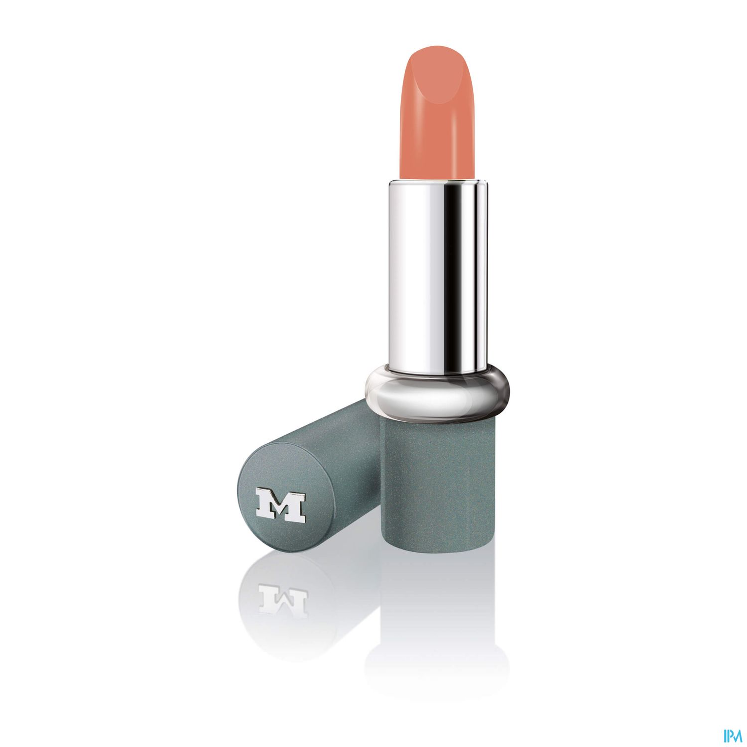 Ein Lippenstift in einem silbernen und grünen Verpackungsdesign, mit einer rosafarbenen Farbe an der Spitze.