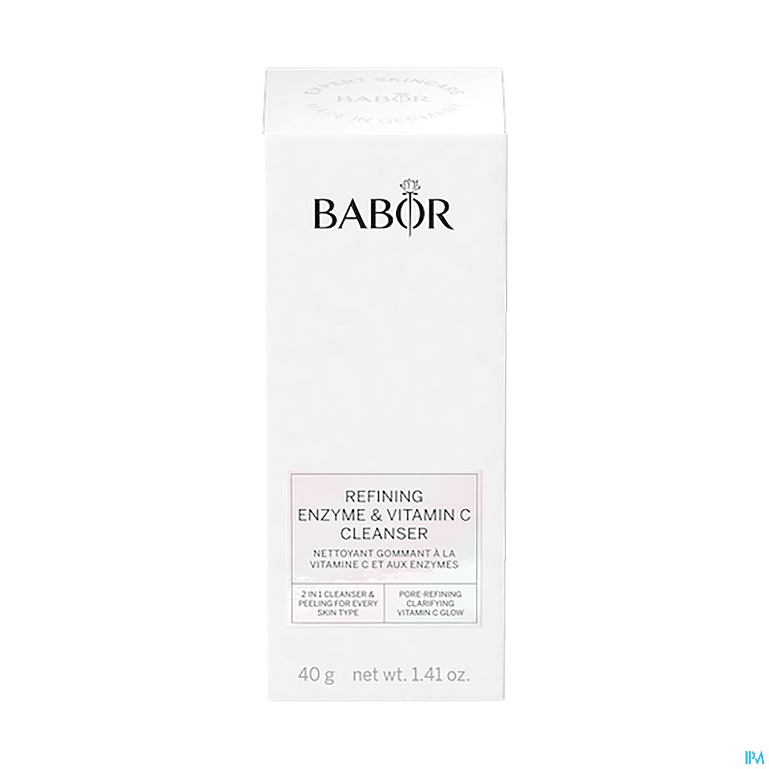 Weiße Verpackung des Babor Refining Enzyme & Vitamin C Cleansers mit Produktbezeichnung und Gewichtsangabe.