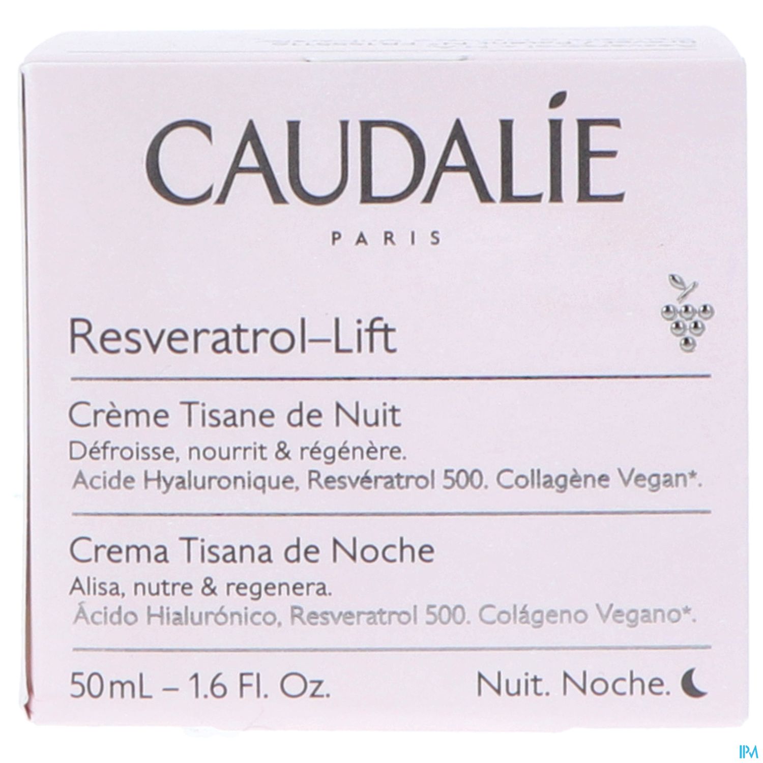 Produktverpackung von Caudalie Resveratrol-Lift Nachtcreme, 50 ml.