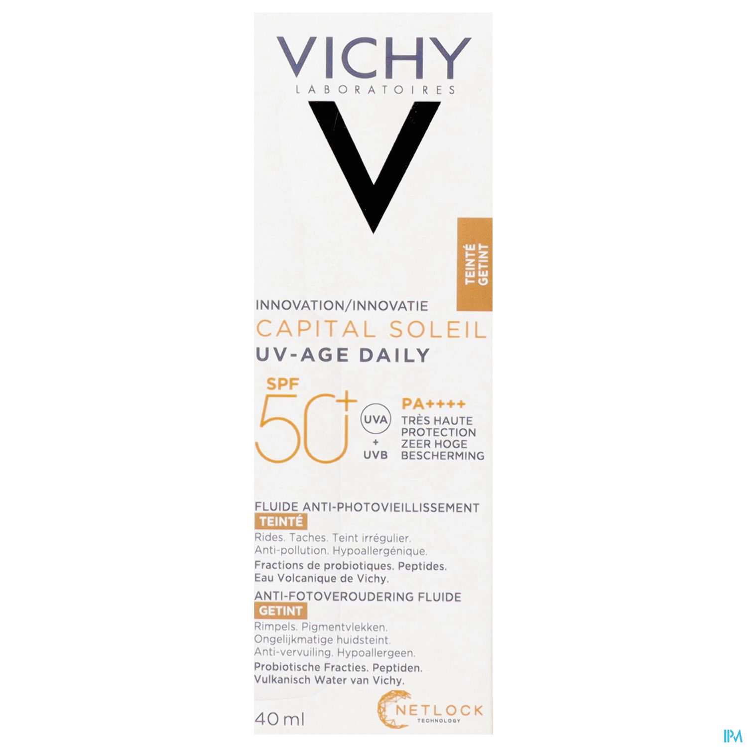 Produktverpackung von Vichy Capital Soleil UV-Age Daily mit SPF 50+, 40 ml.