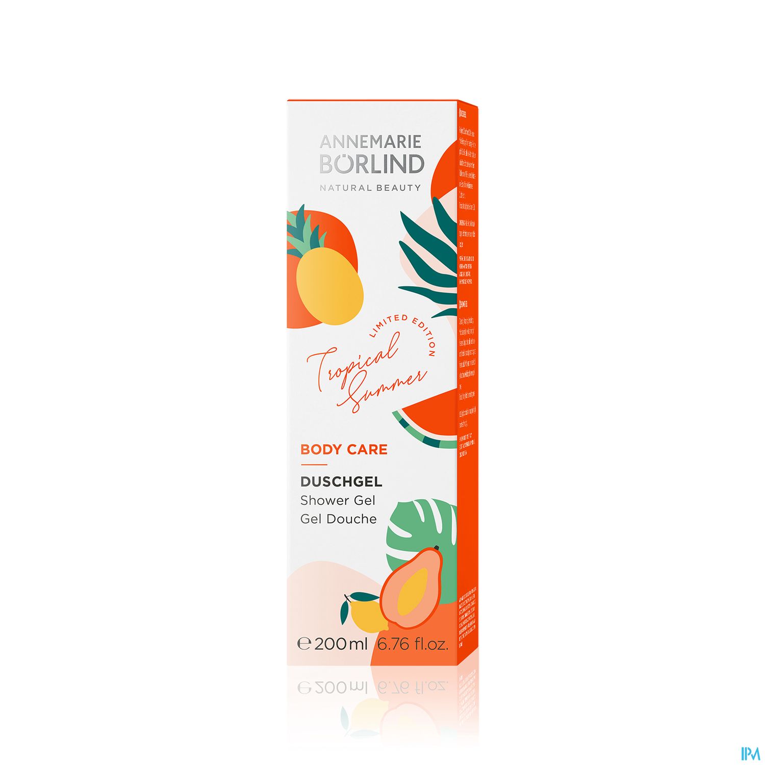 Produktverpackung für Annemarie Börlind Duschgel "Tropical Summer" mit fruchtigem Design.