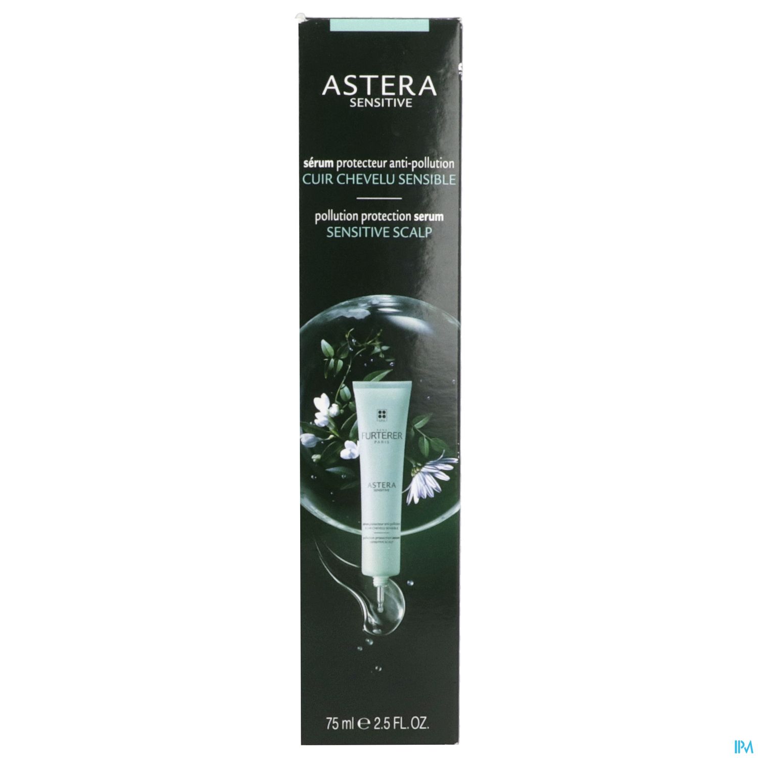 Verpackung einer Anti-Verschmutzungs-Haarpflegeserie "Astera Sensitive" mit 75 ml Inhalt.