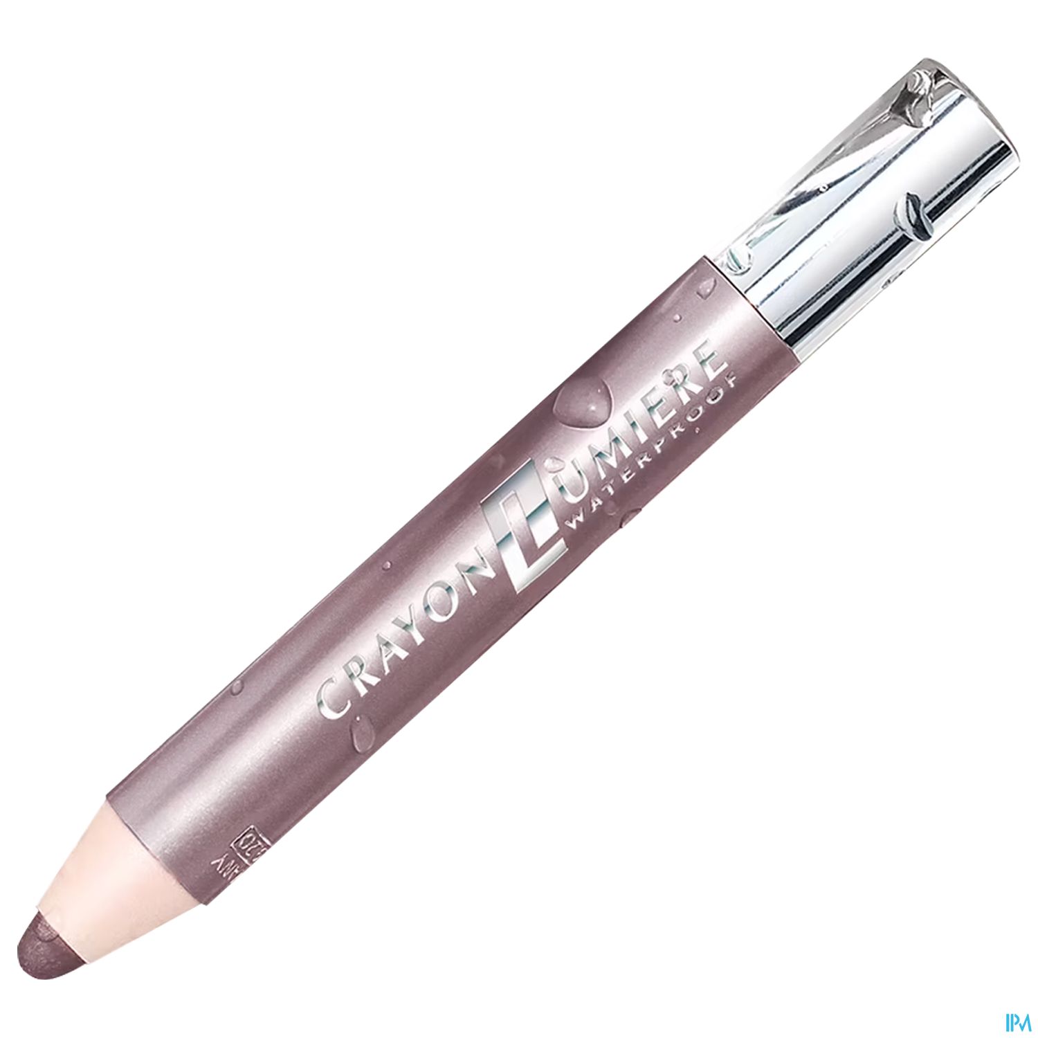 Make-up Crayon in lila und hautfarben mit silberner Verpackung.