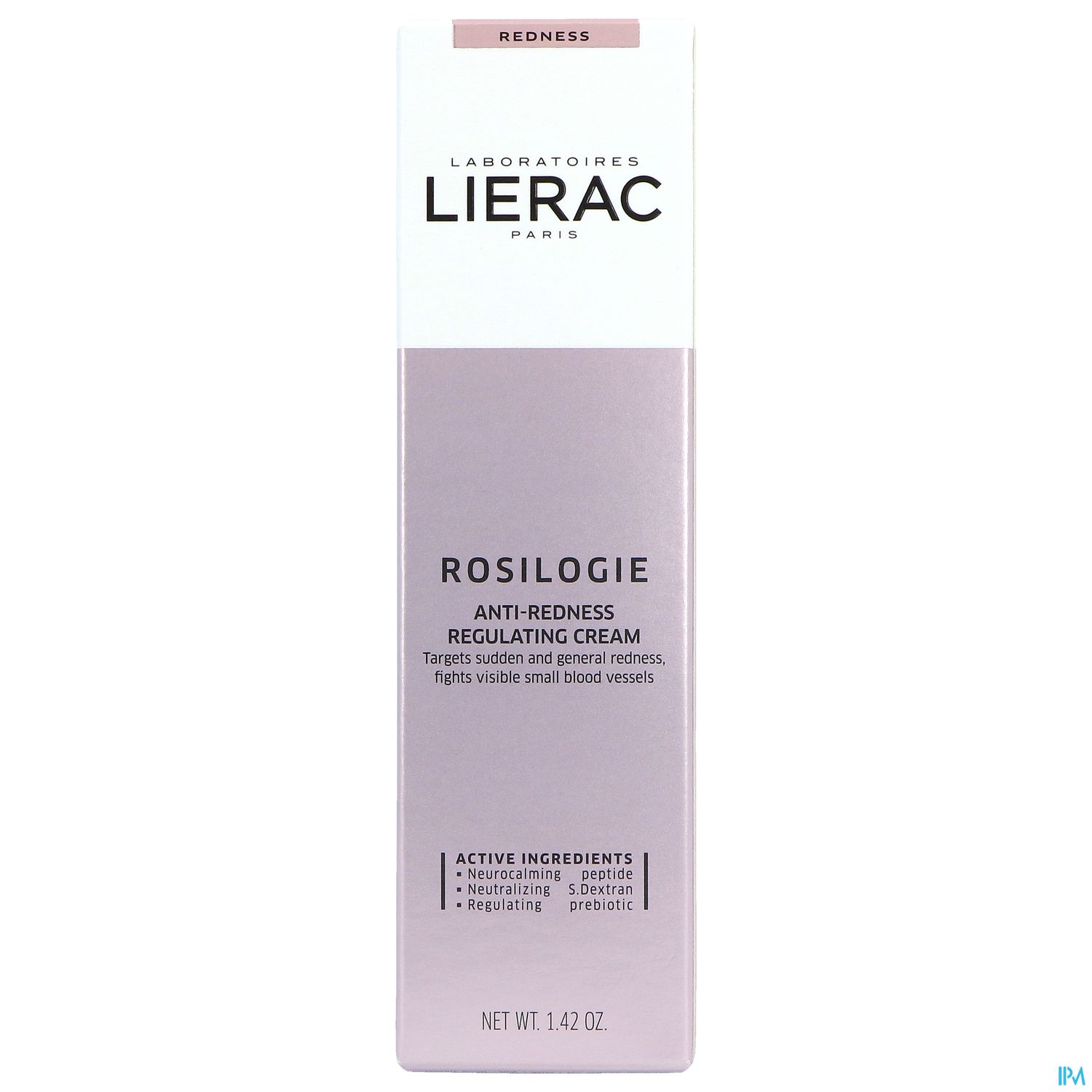 Verpackung der Lierac Rosilogie Anti-Rötung regulierenden Creme, graue und weiße Box mit Produktbezeichnung und Inhaltsangaben.