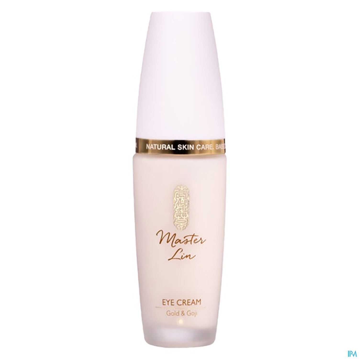 Flasche mit Augencreme von Master Lin, auf der „Eye Cream Gold & Goj“ steht.