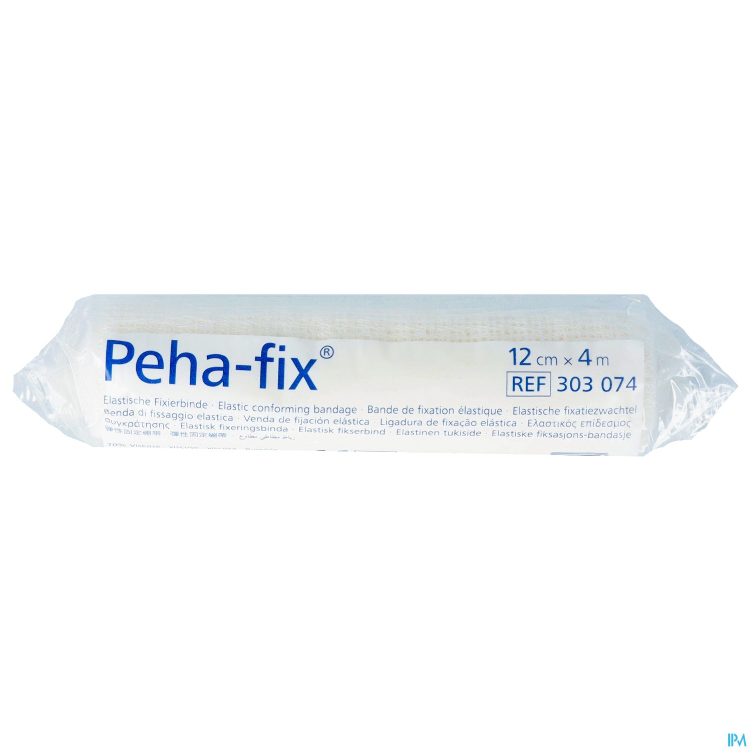 Verpackung eines elastischen Fixierbandes "Peha-fix", 12 cm x 4 m.
