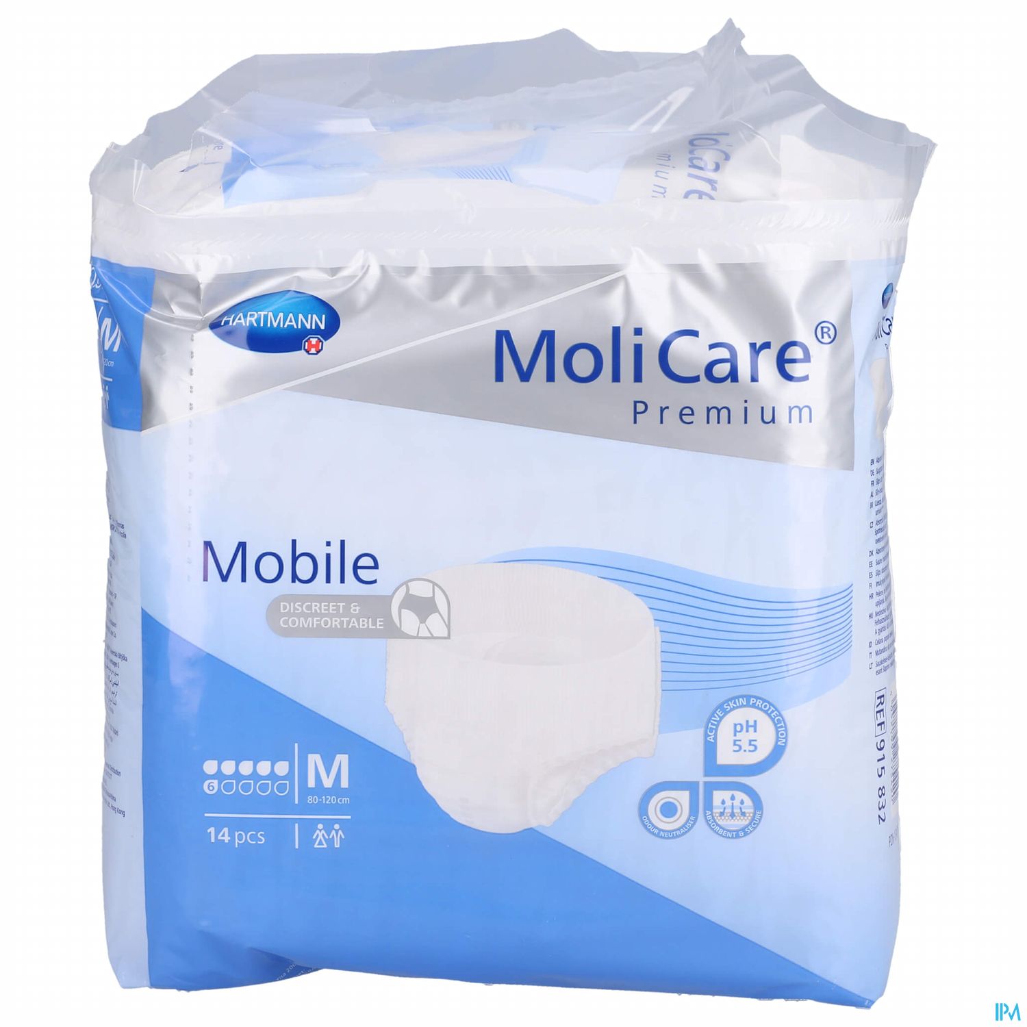 Verpackung von MoliCare Premium Mobile Inkontinenzprodukten in Größe M, 14 Stück.