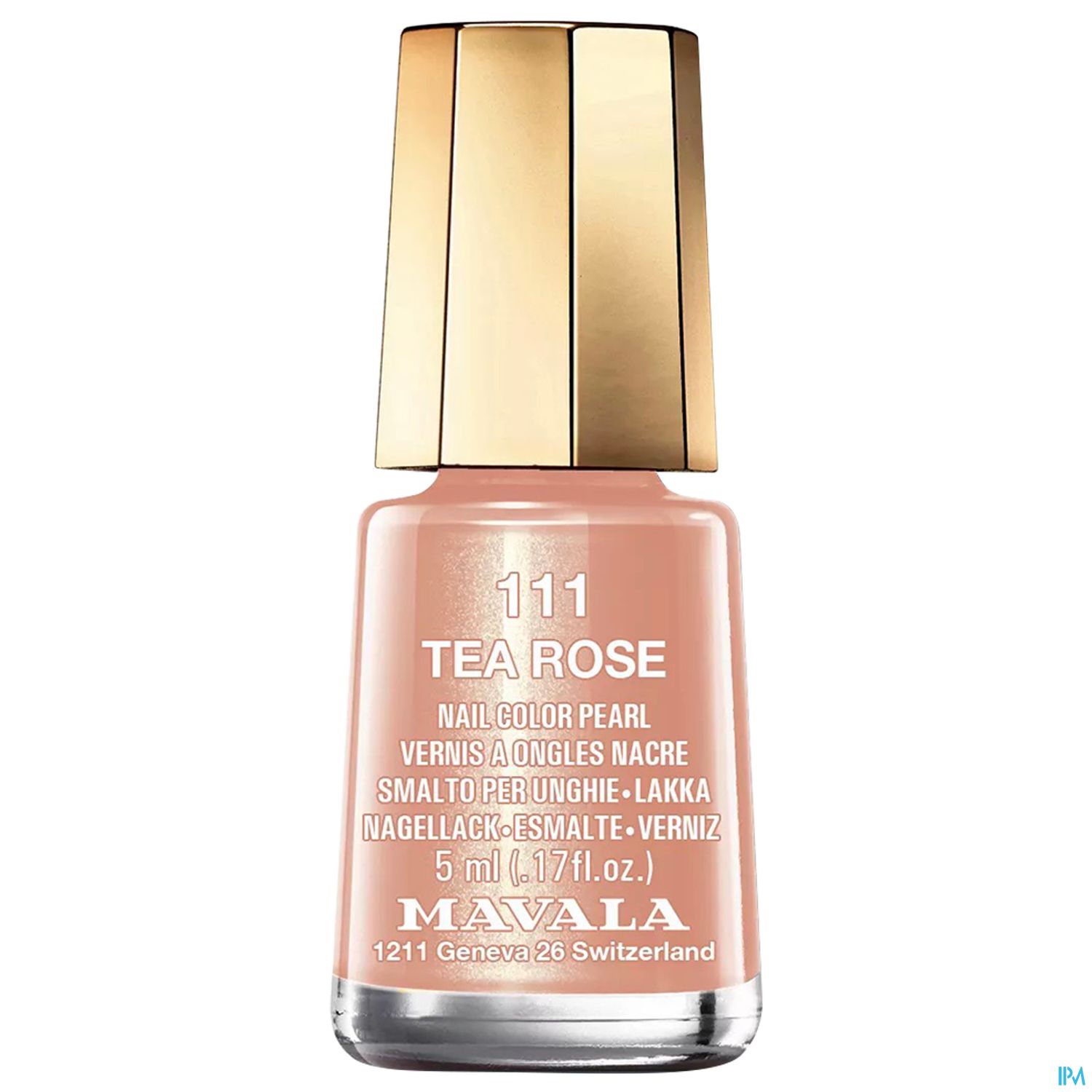 Nagellackflasche in der Farbe "Tea Rose" von Mavala mit goldfarbener Verschlusskappe.