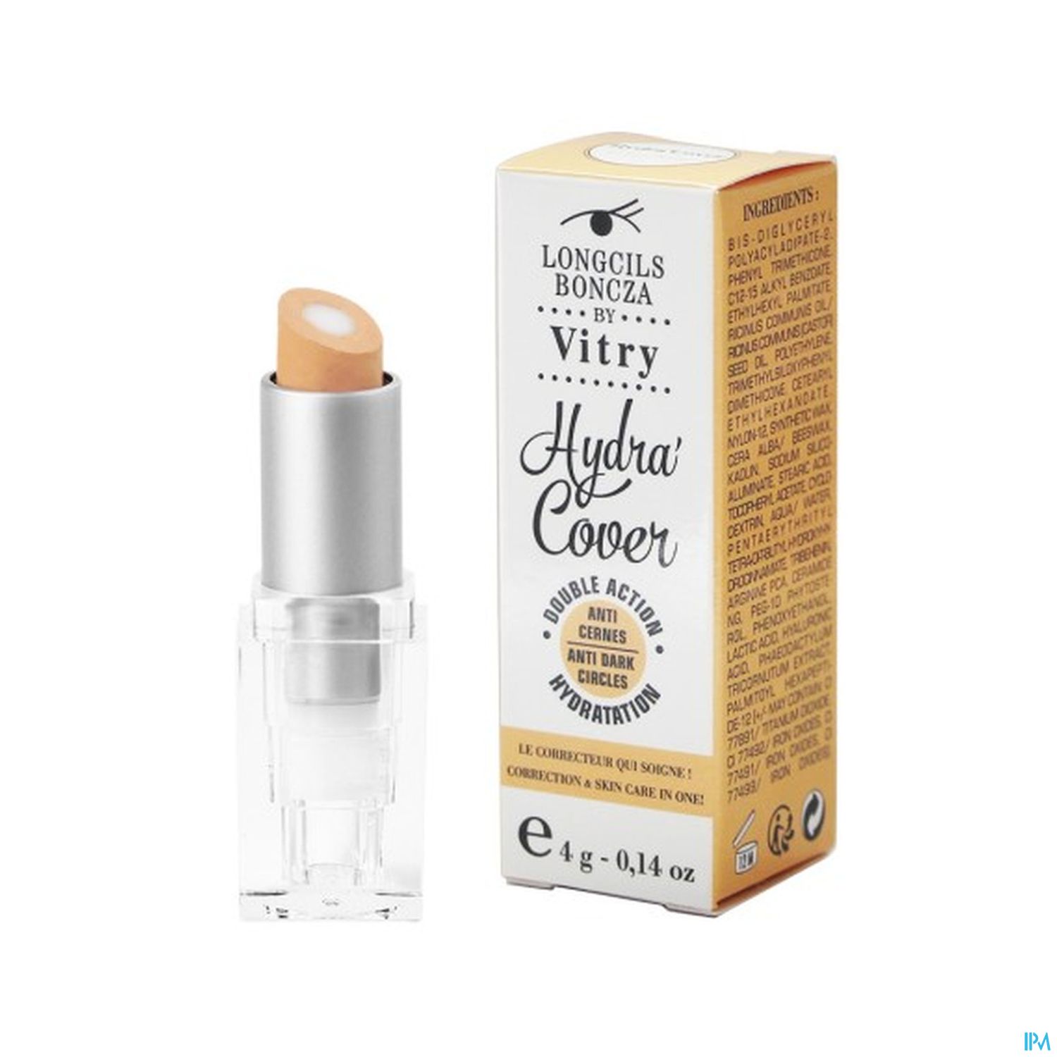 Ein Lippenbalsam in einem transparenten Behälter mit silberner Kappe und einer gelben Verpackung, die Informationen über das Produkt enthält.