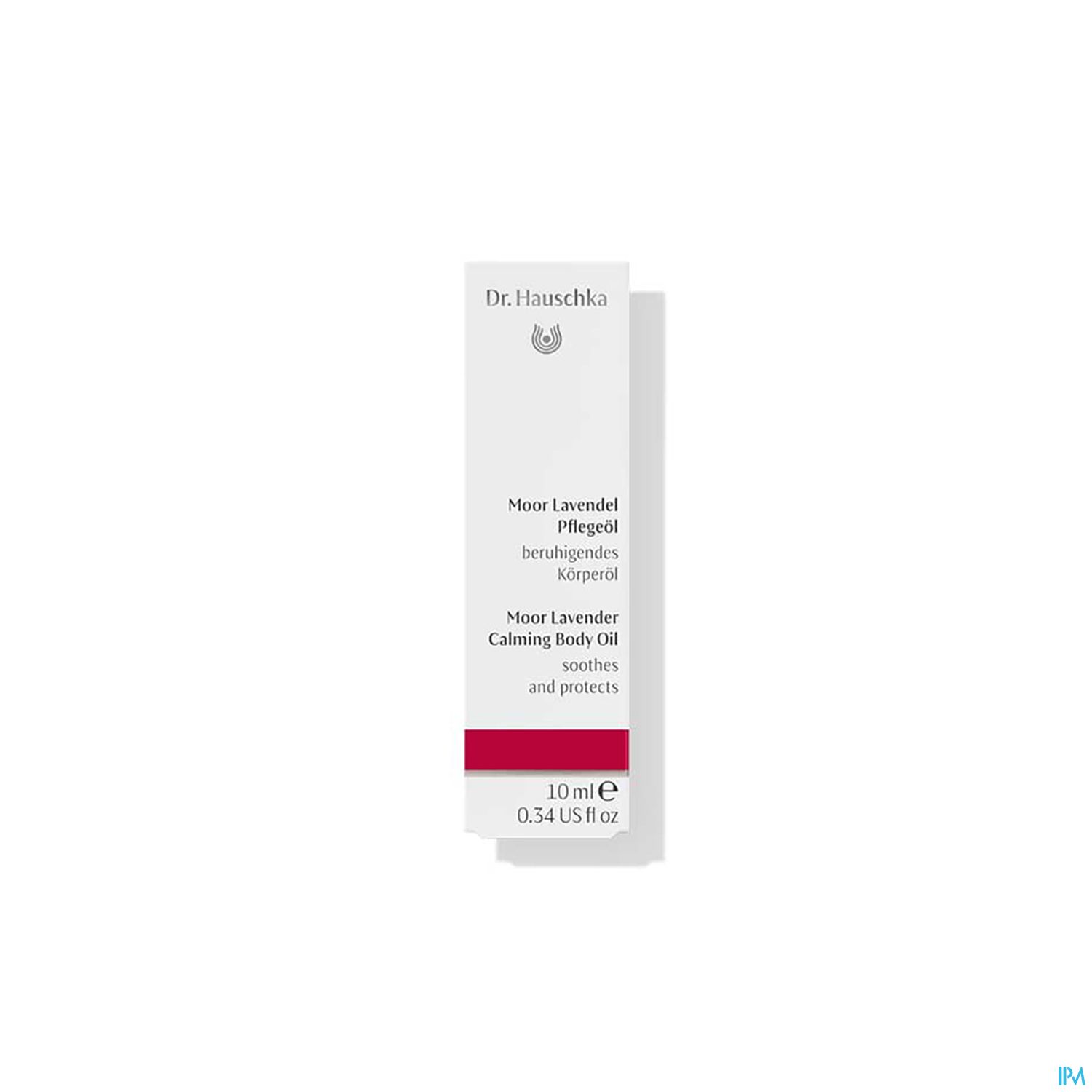 Produktverpackung von Dr. Hauschka mit dem Namen "Moor Lavendel Pflegeöl", 10 ml.