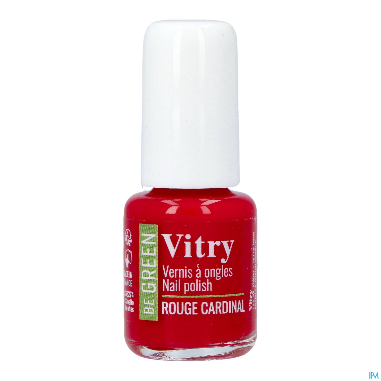 Lackflasche in Rot mit der Aufschrift "Vitry Vernis à Ongles Rouge Cardinal".