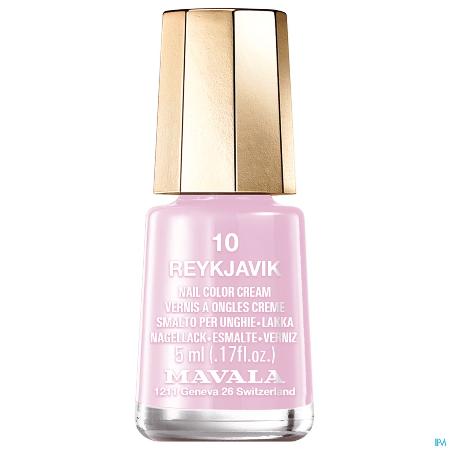 Nagellackflasche in rosa mit goldenen Deckel, beschriftet mit "10 REYKJAVIK" und "MAVALA".