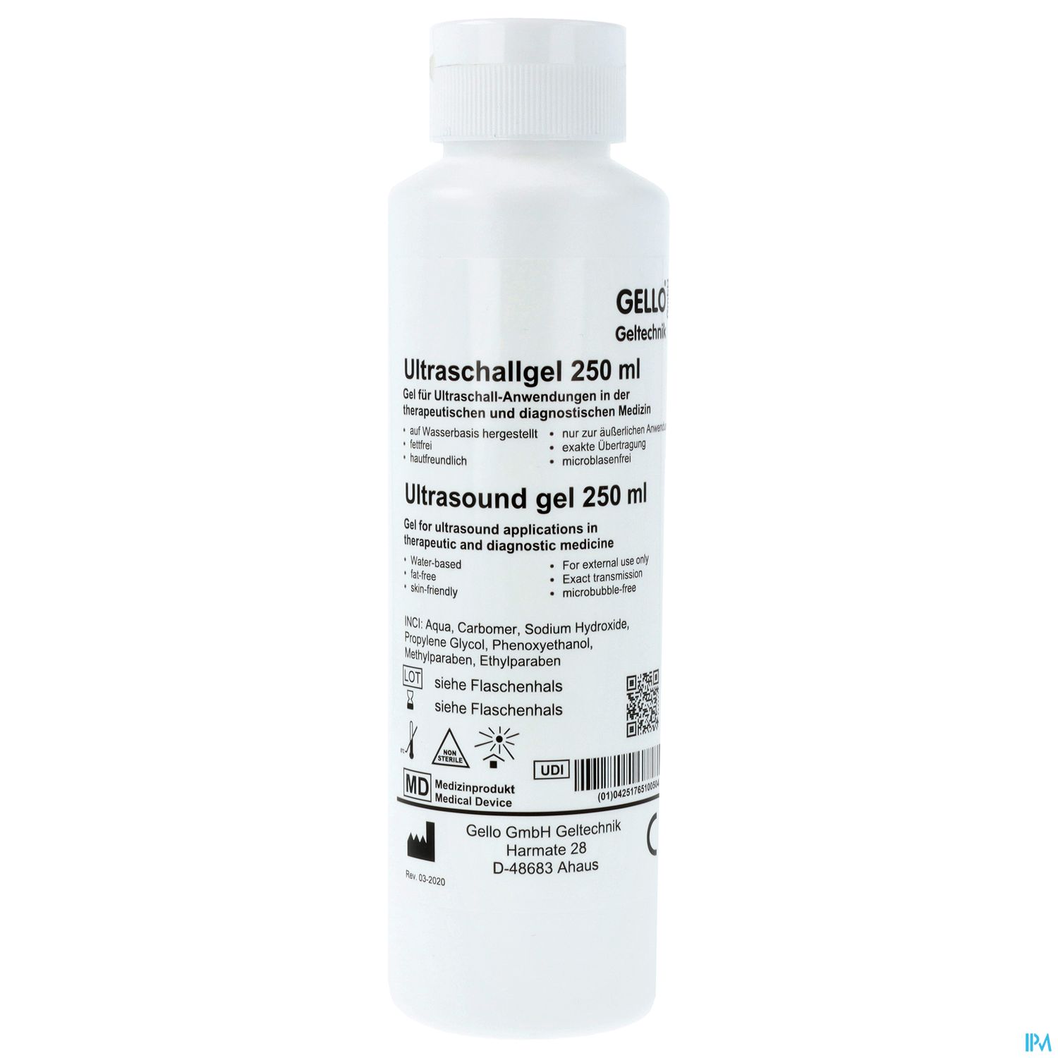 ULTRASCHALLGEL FARBLOS 250ML