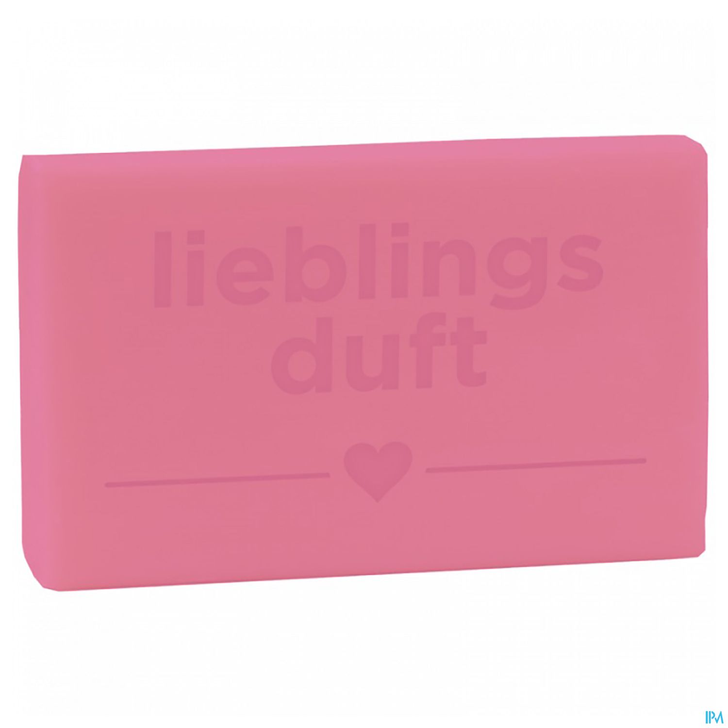 Rosa Seife mit dem Aufdruck "lieblings duft" und einem Herz.