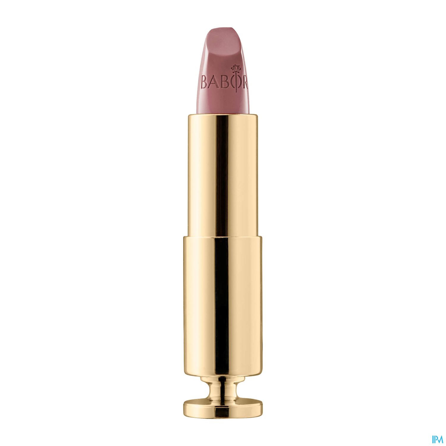 Ein Lippenstift in einer goldenen Hülse mit einer rosafarbenen Spitze, beschriftet mit dem Logo „BABOR“.
