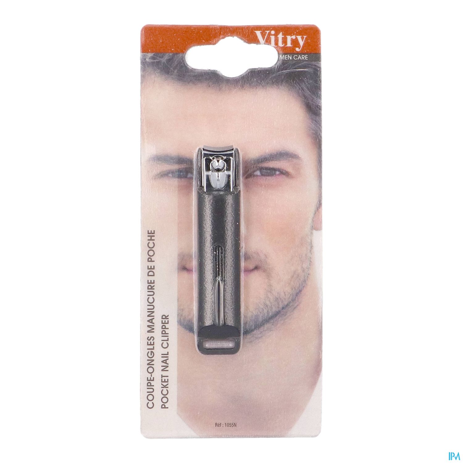 Nagelschneider von Vitry auf einer Blisterverpackung mit abgebildetem männlichen Modell.