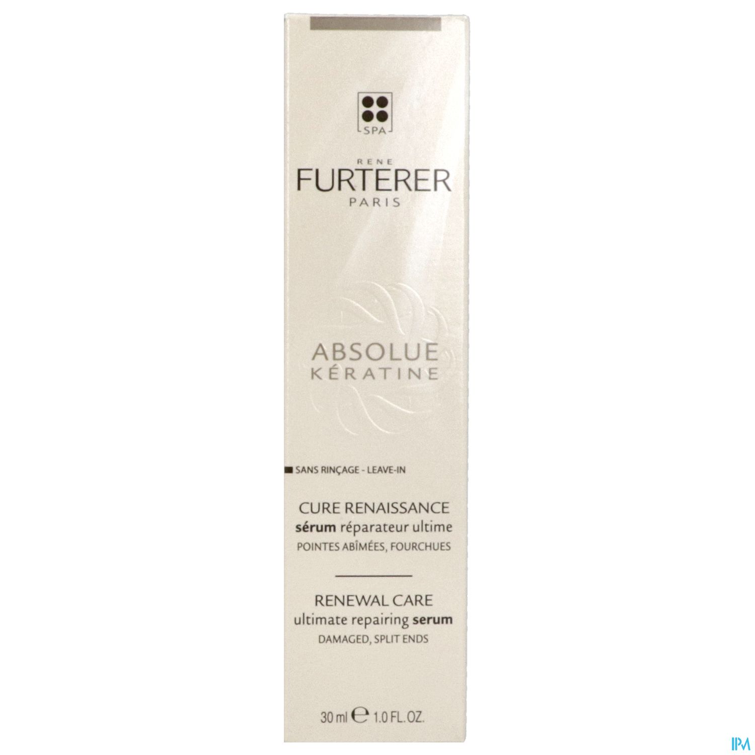 Produktverpackung für ein Haarserum von René Furterer mit der Bezeichnung "Absolue Kératine" in einer 30 ml Flasche.