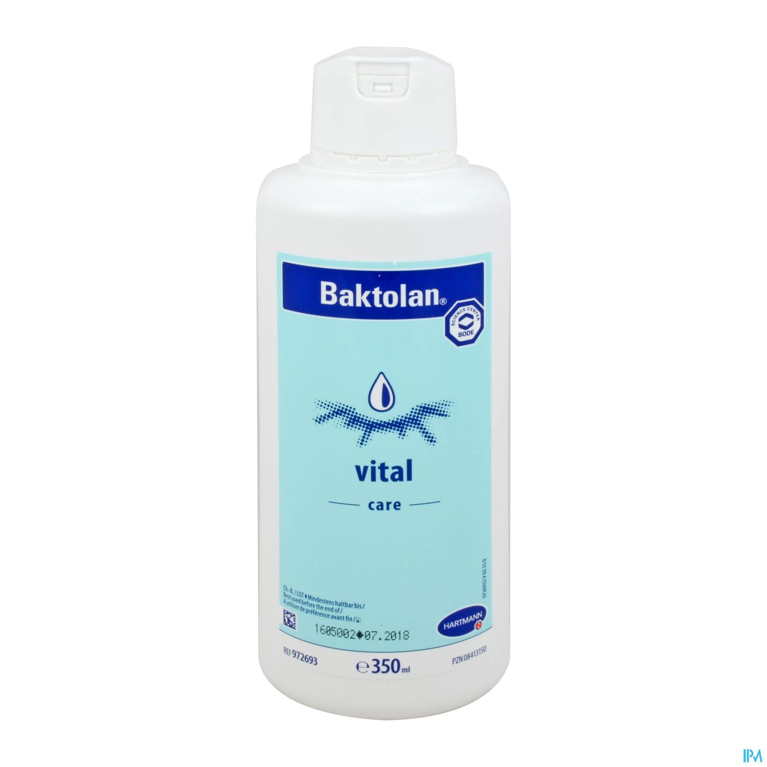 Flasche mit Hautpflegeprodukt "Baktolan vital care", 350 ml.