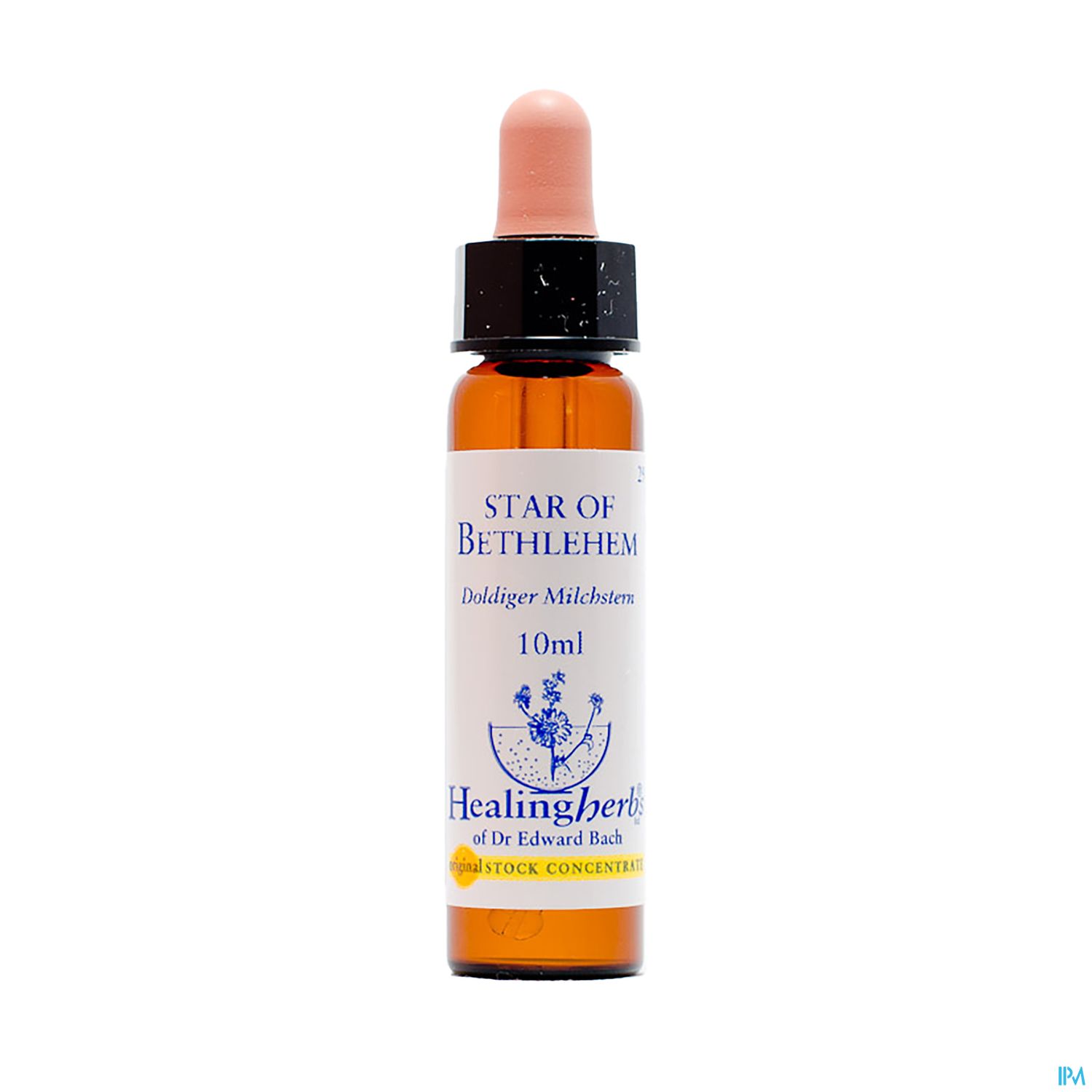 Braunglasflasche mit Pipette, die das Produkt "Star of Bethlehem" von Healingherbs zeigt, 10 ml.