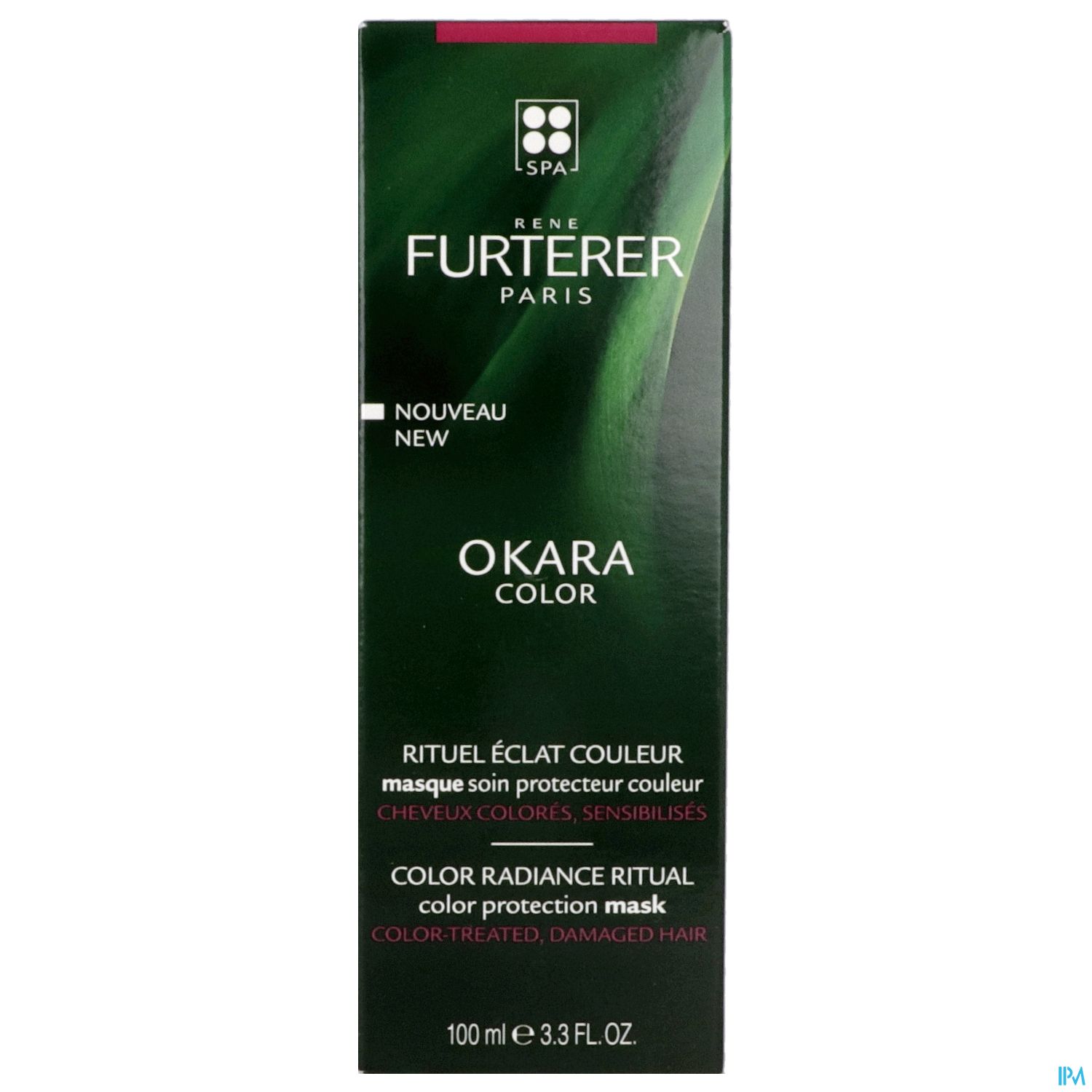 Produktverpackung von Rene Furterer Okara Color, einer Maske zum Schutz von coloriertem und strapaziertem Haar.