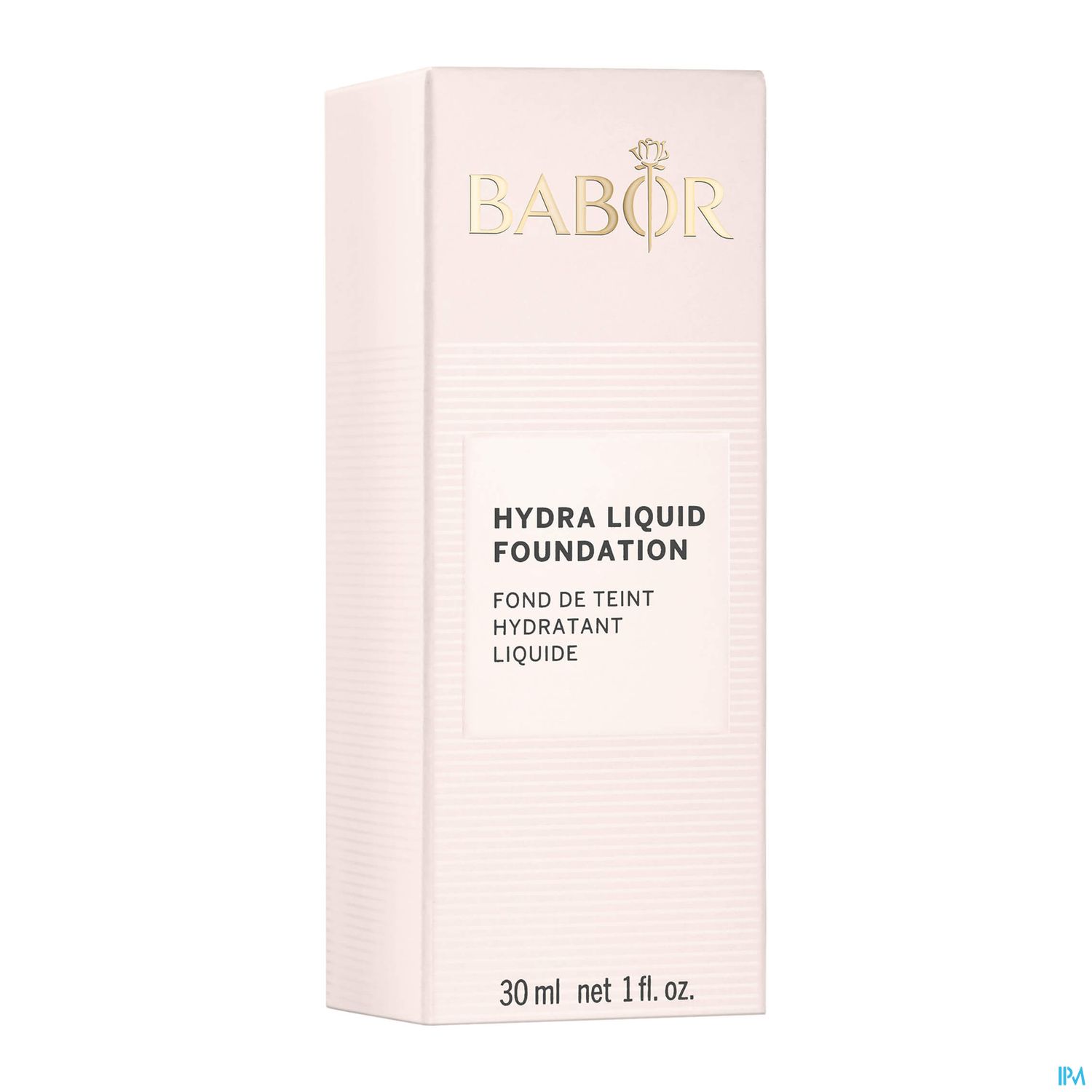 Verpackung der Babor Hydra Liquid Foundation in einem weißen Karton mit goldenen Schriftzügen.
