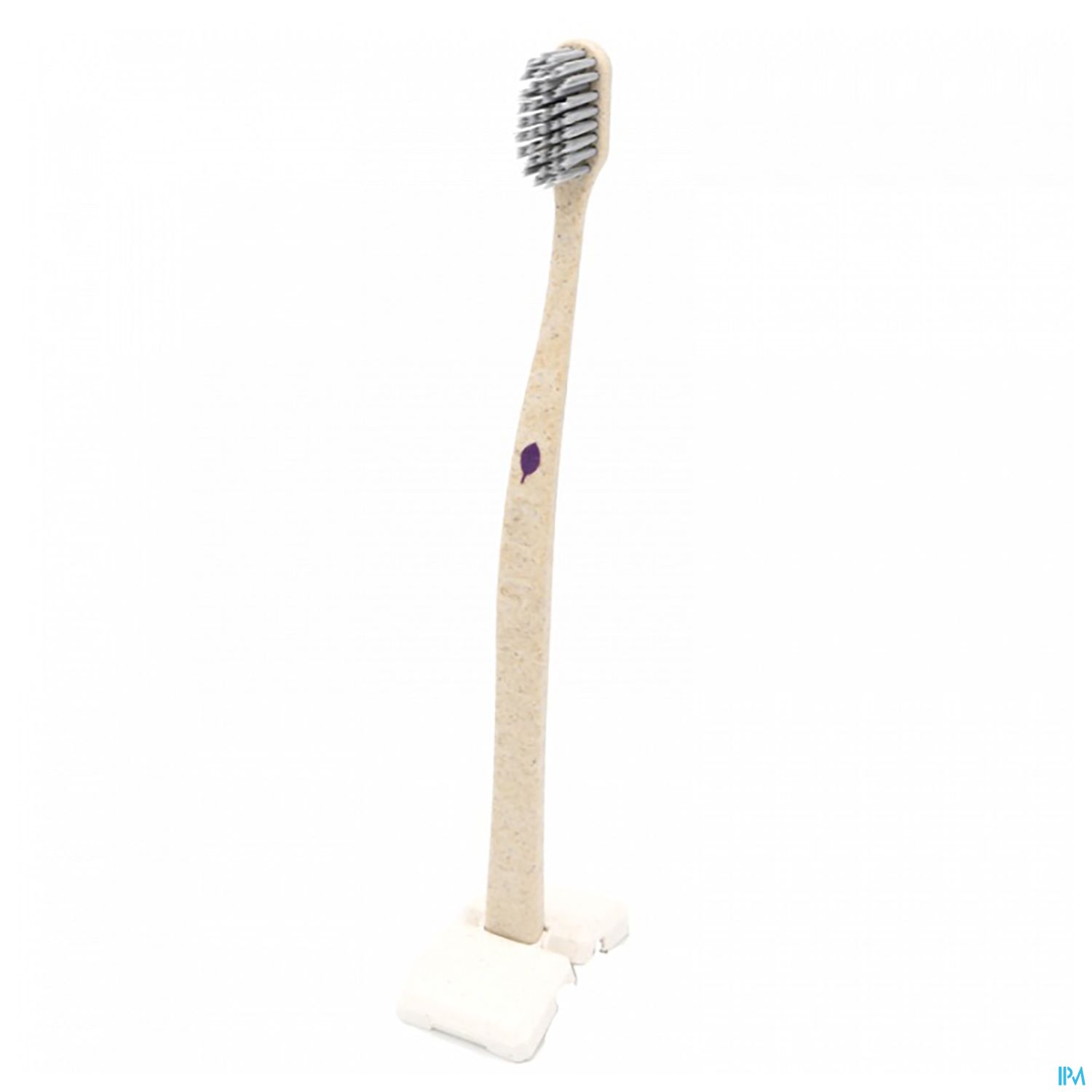 Zahnbürste aus nachhaltigem Material auf einem Standfuß.