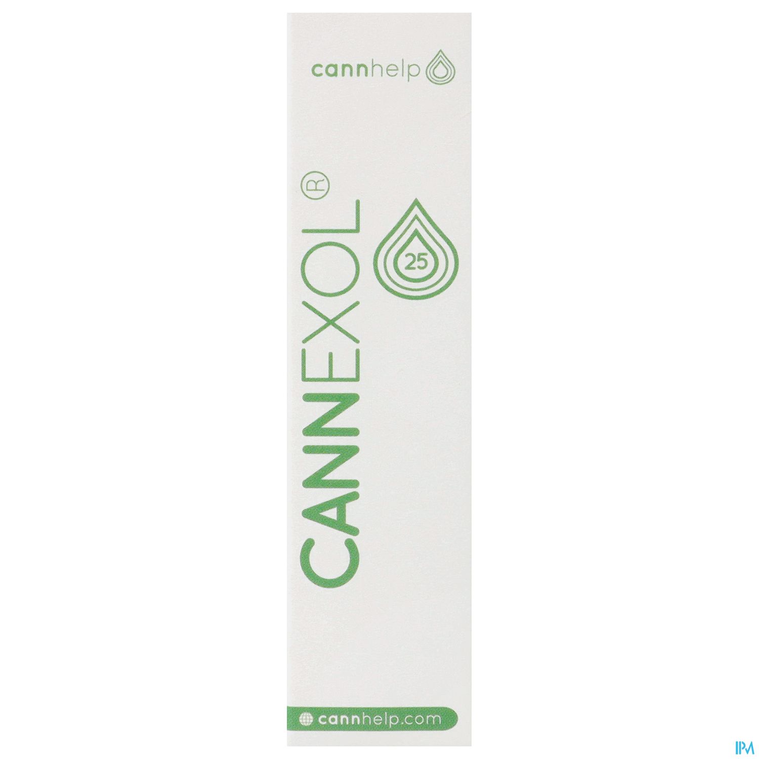 Verpackung von Cannexol mit der Aufschrift "25" und dem Logo von Cannhelp.