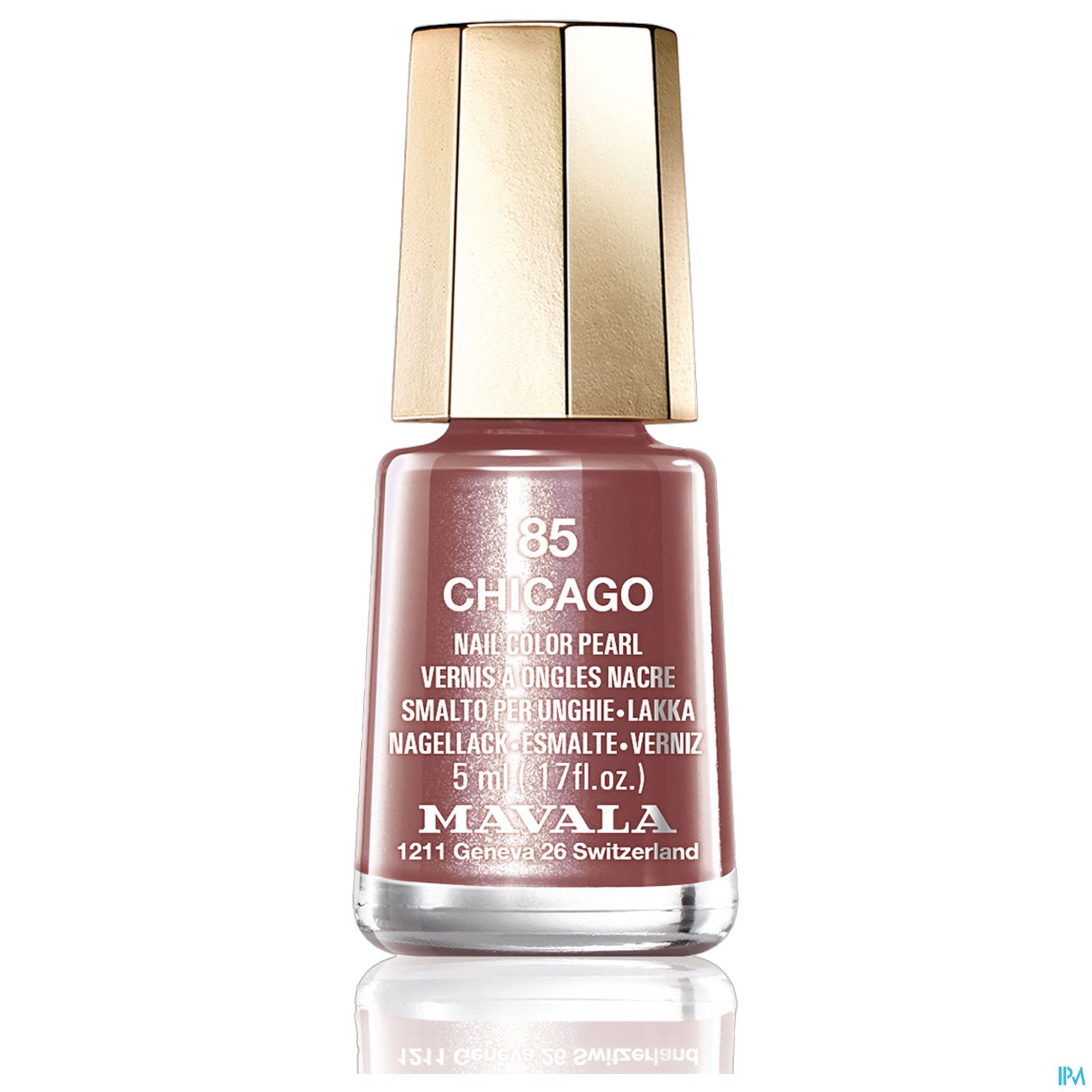 Nagellackflasche mit der Aufschrift "85 CHICAGO" in rosa Perlton, Marke Mavala.