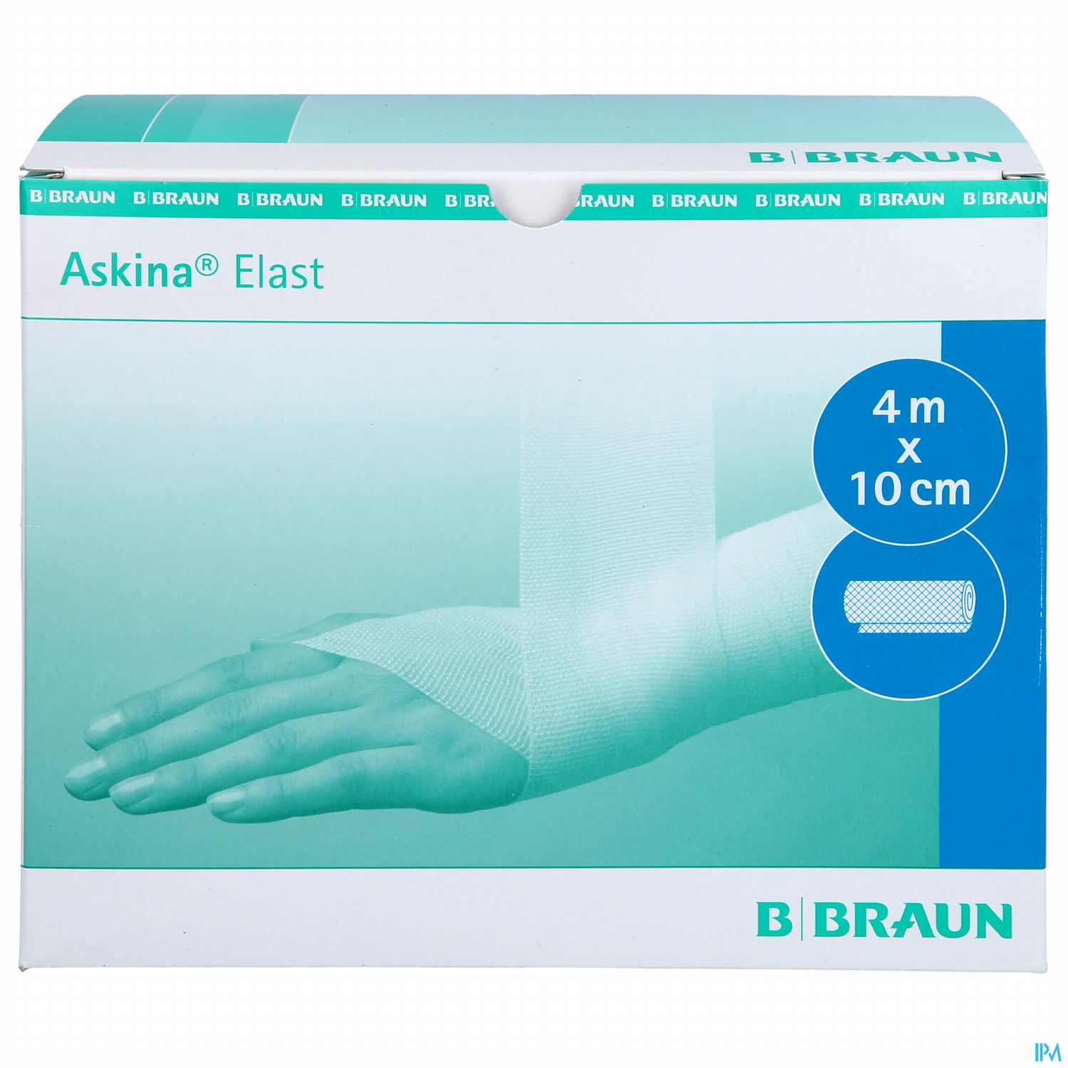 Verpackung von Askina® Elast, einem elastischen Verbandsmaterial (4 m x 10 cm) von B. Braun.