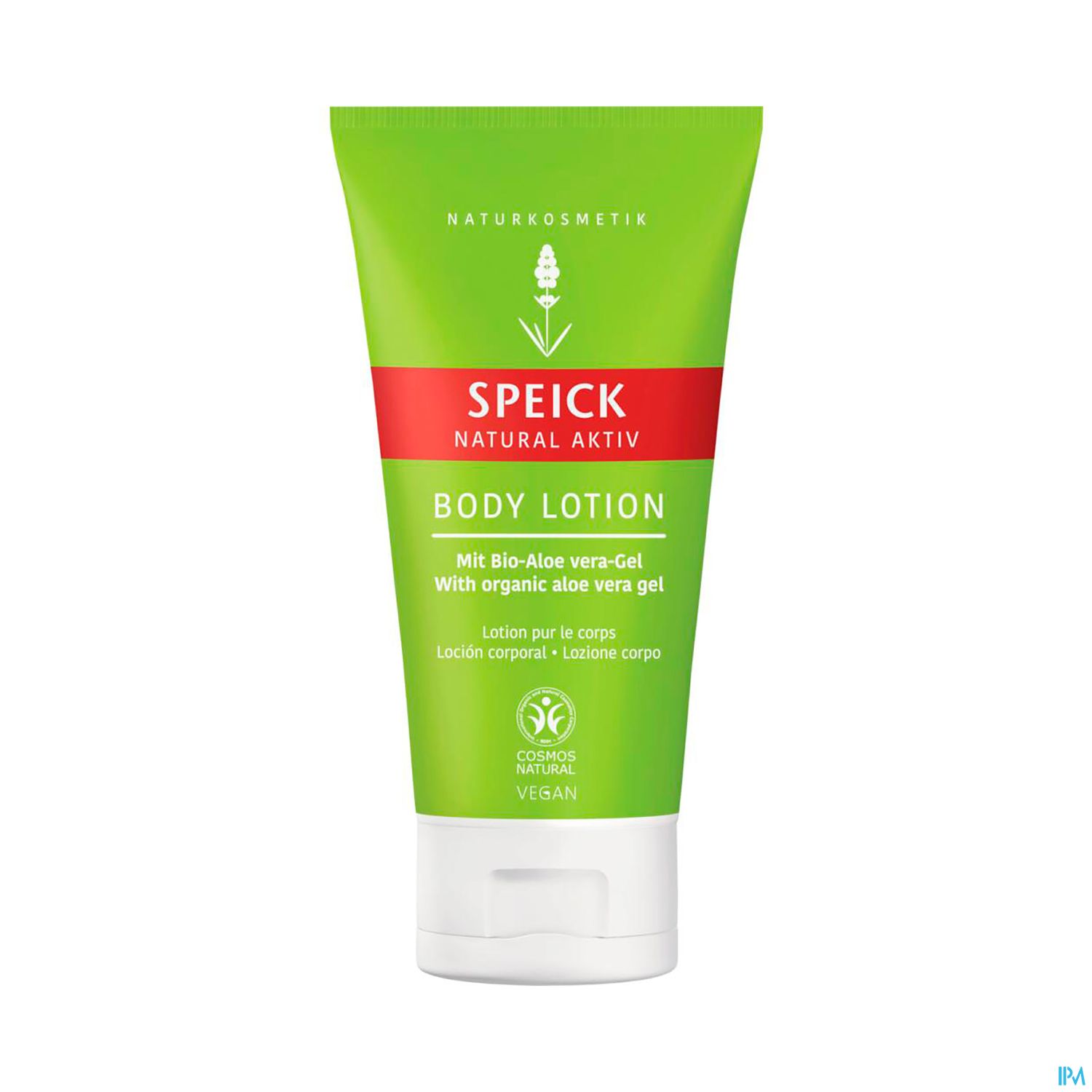Grüne Tube mit Body Lotion von Speick, enthält Bio-Aloe-Vera-Gel, vegan und Naturkosmetik.